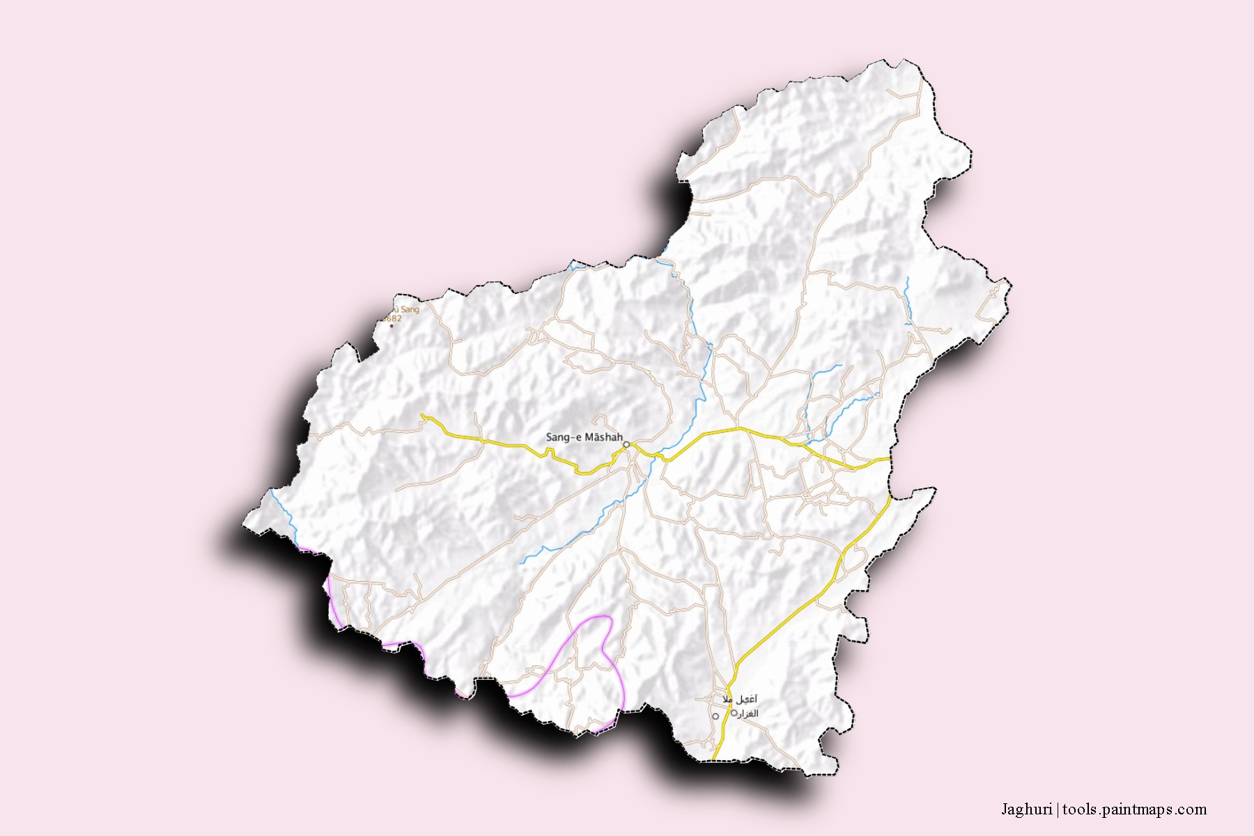 Mapa de barrios y pueblos de Jaghuri con efecto de sombra 3D