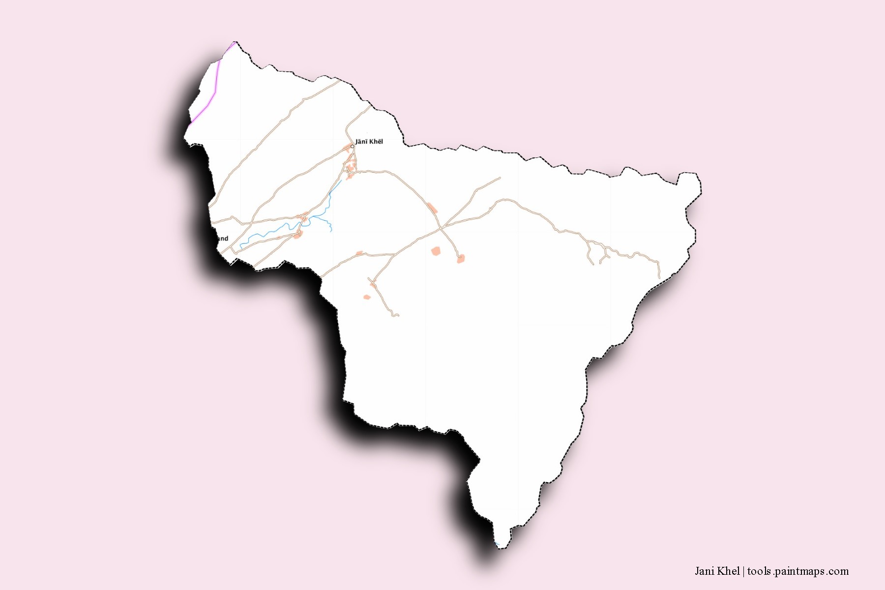 Mapa de barrios y pueblos de Jani Khel con efecto de sombra 3D