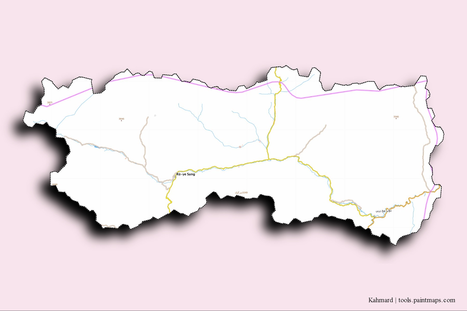 Kahmard neighborhoods and villages map with 3D shadow effect