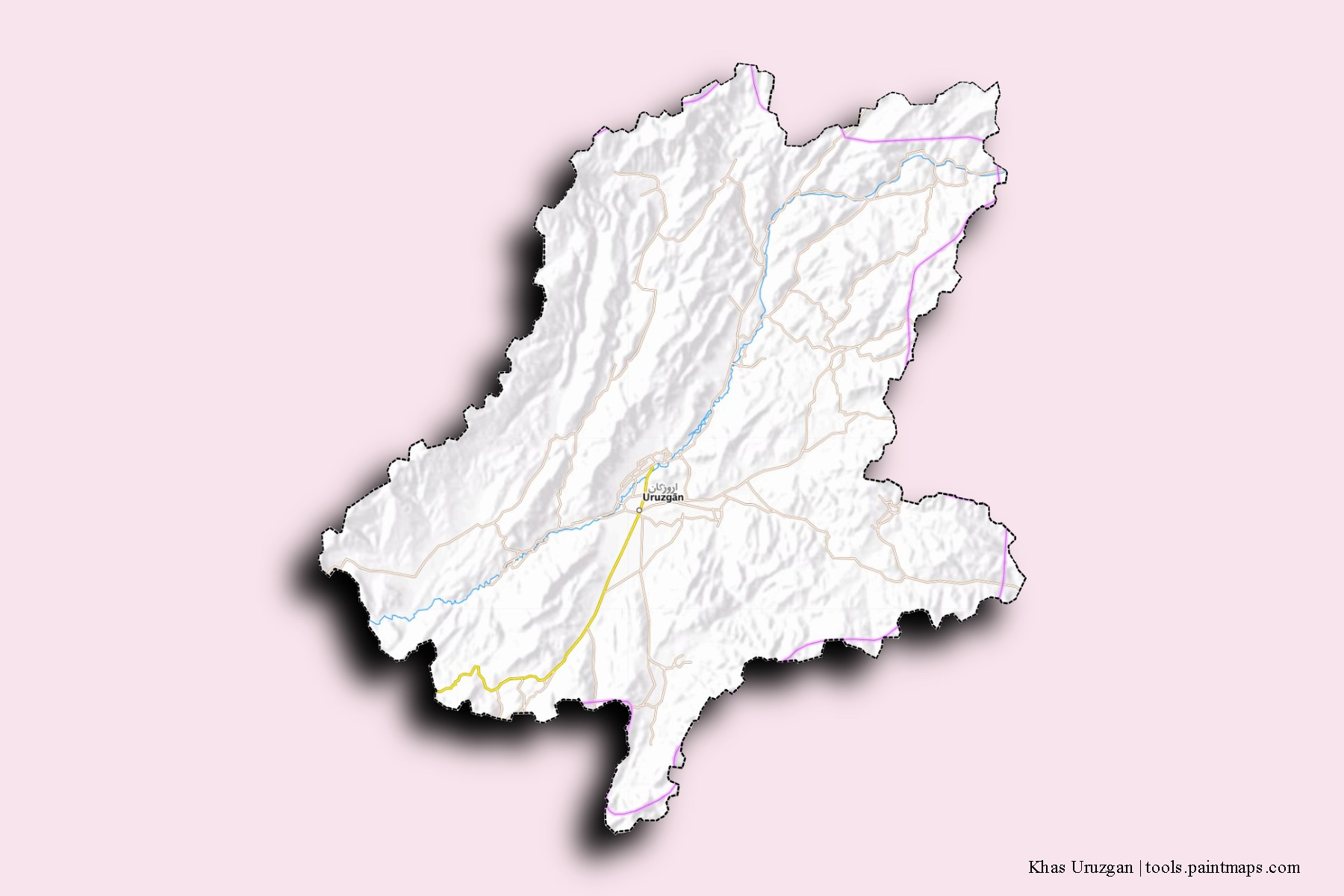 Khas Uruzgan neighborhoods and villages map with 3D shadow effect