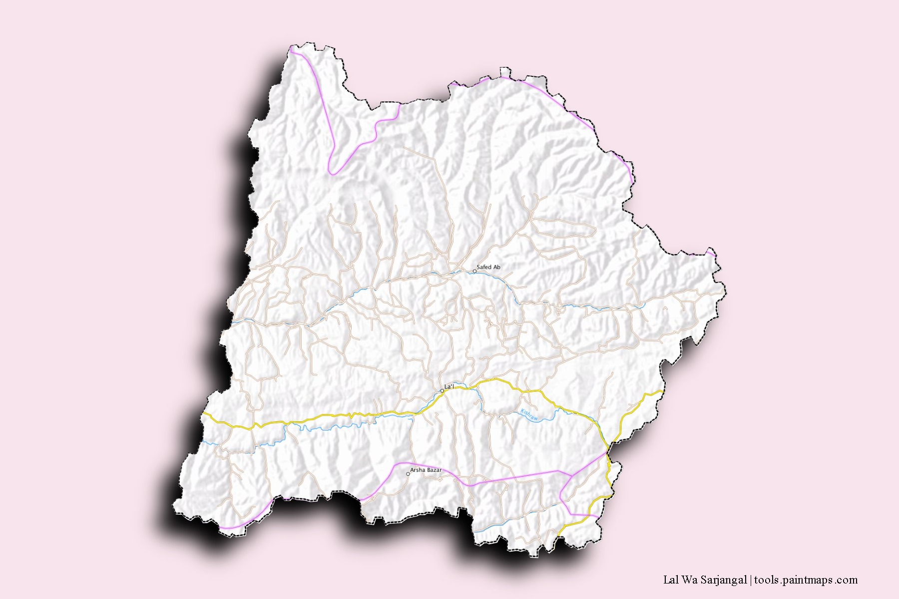 Mapa de barrios y pueblos de Lal Wa Sarjangal con efecto de sombra 3D