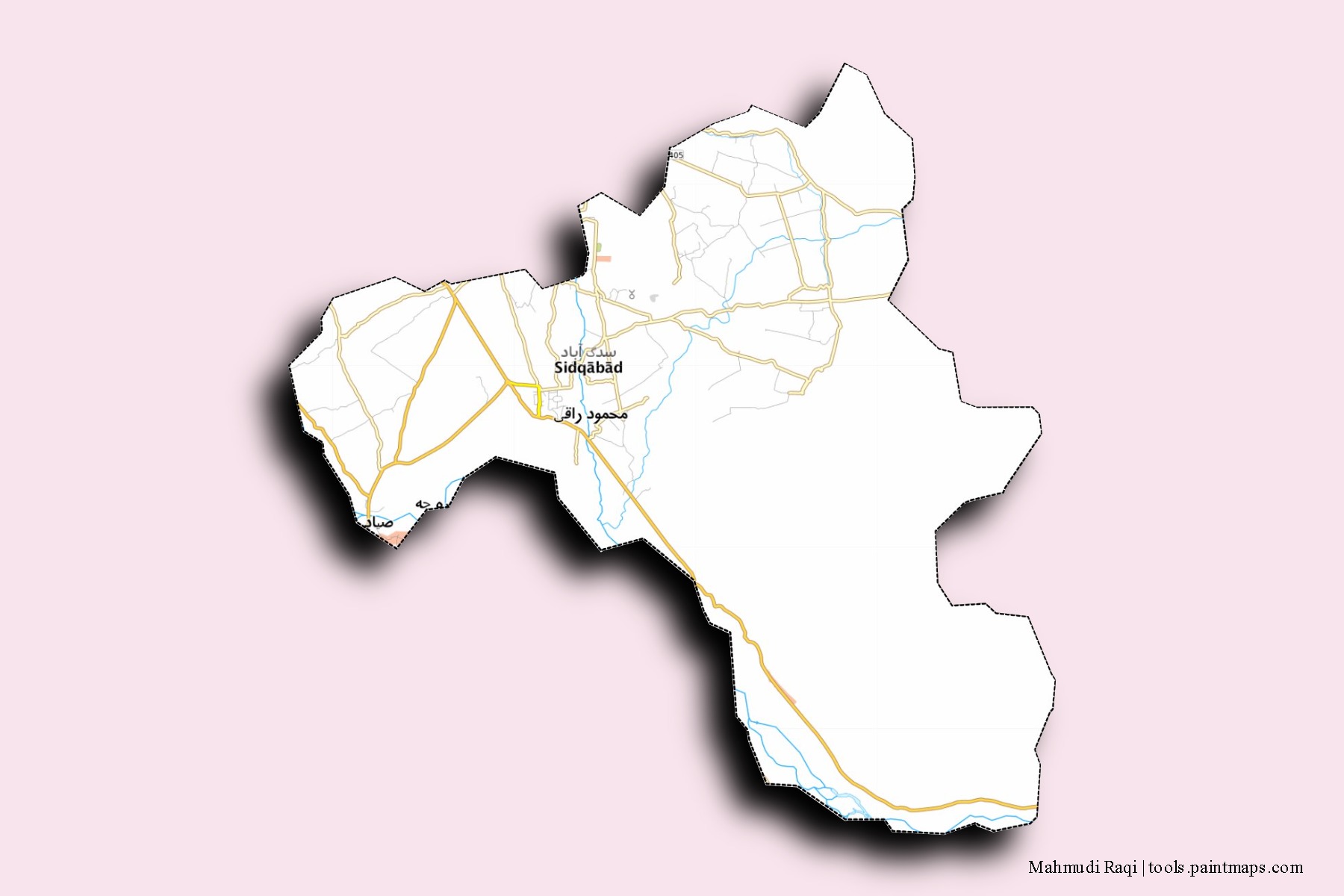 Mahmud Raqi neighborhoods and villages map with 3D shadow effect