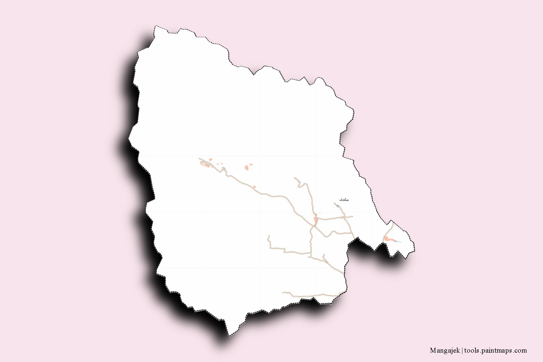 Mapa de barrios y pueblos de Mangajek con efecto de sombra 3D