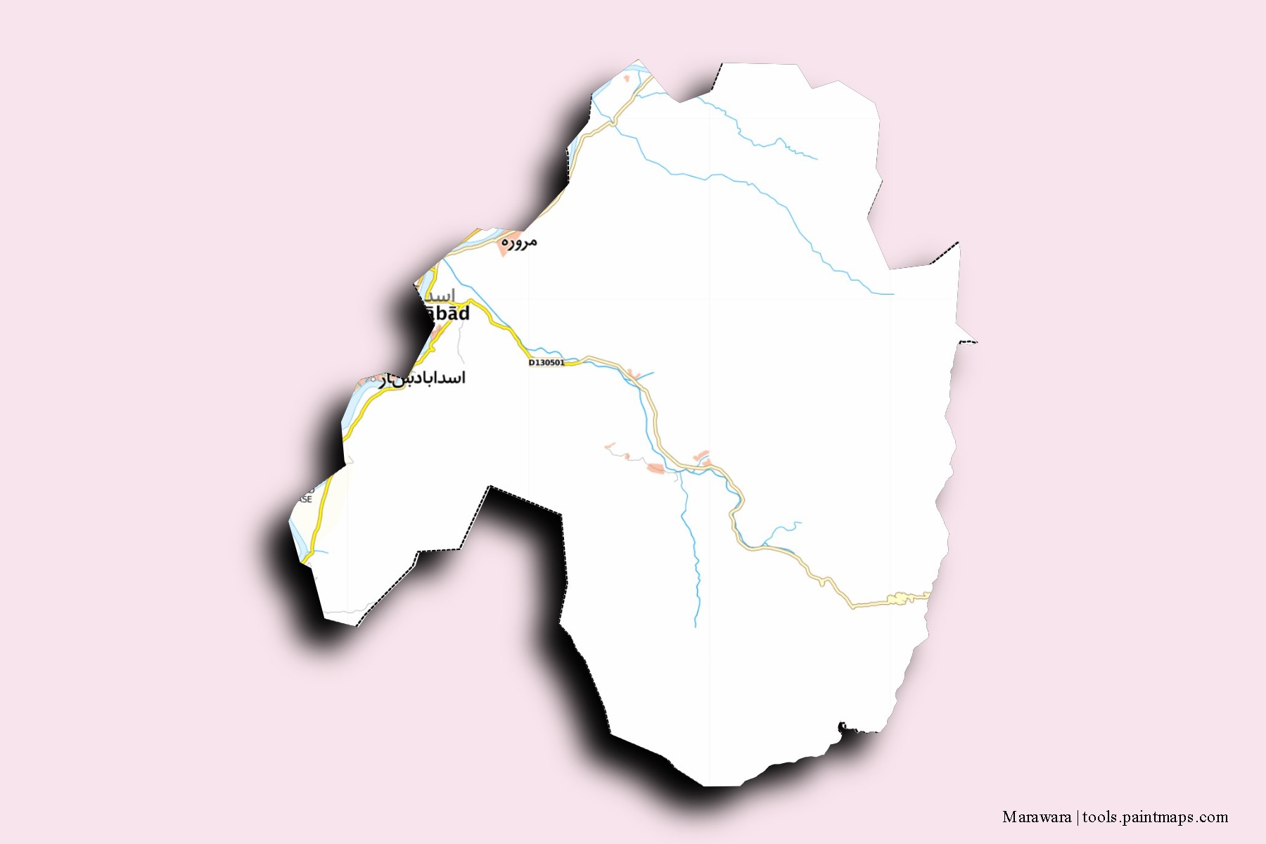 Mapa de barrios y pueblos de Marawara con efecto de sombra 3D