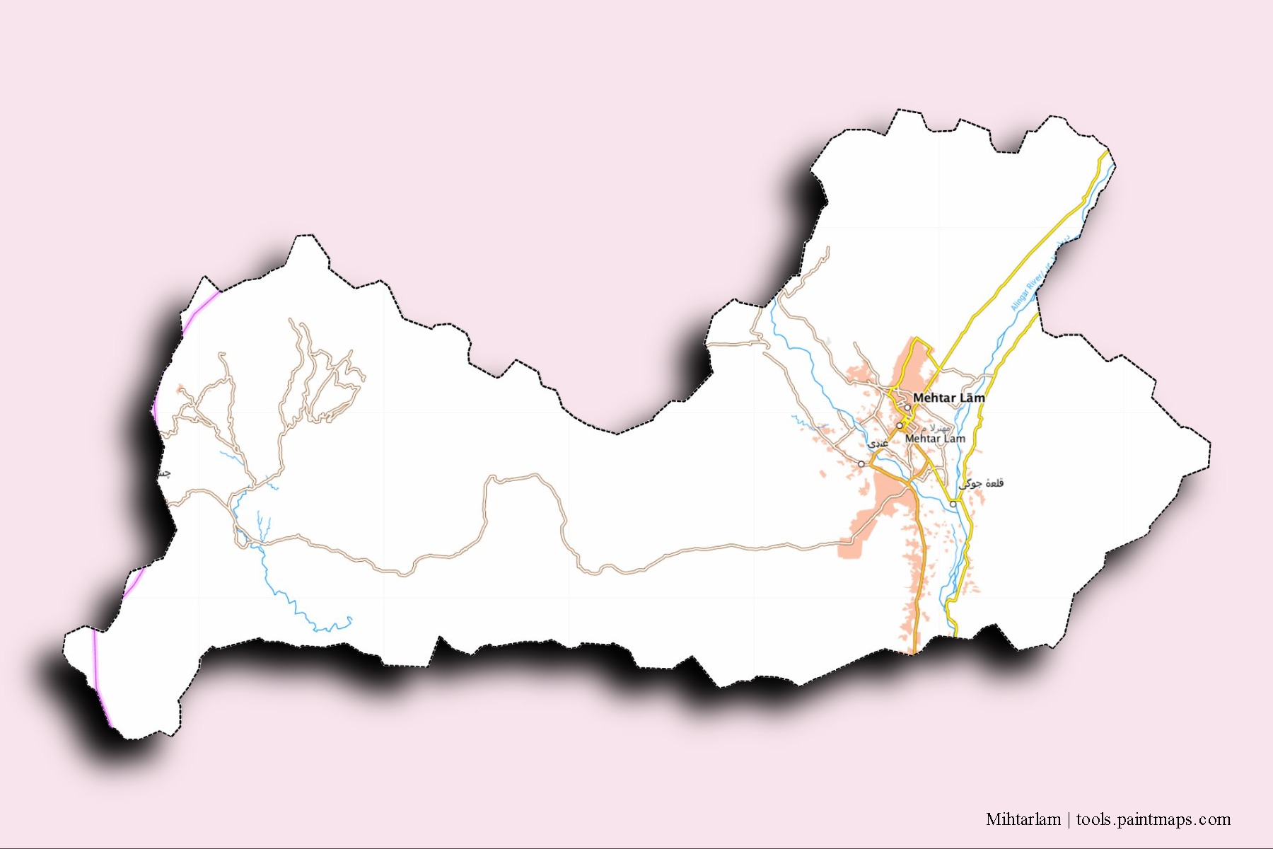 Mihtarlam neighborhoods and villages map with 3D shadow effect