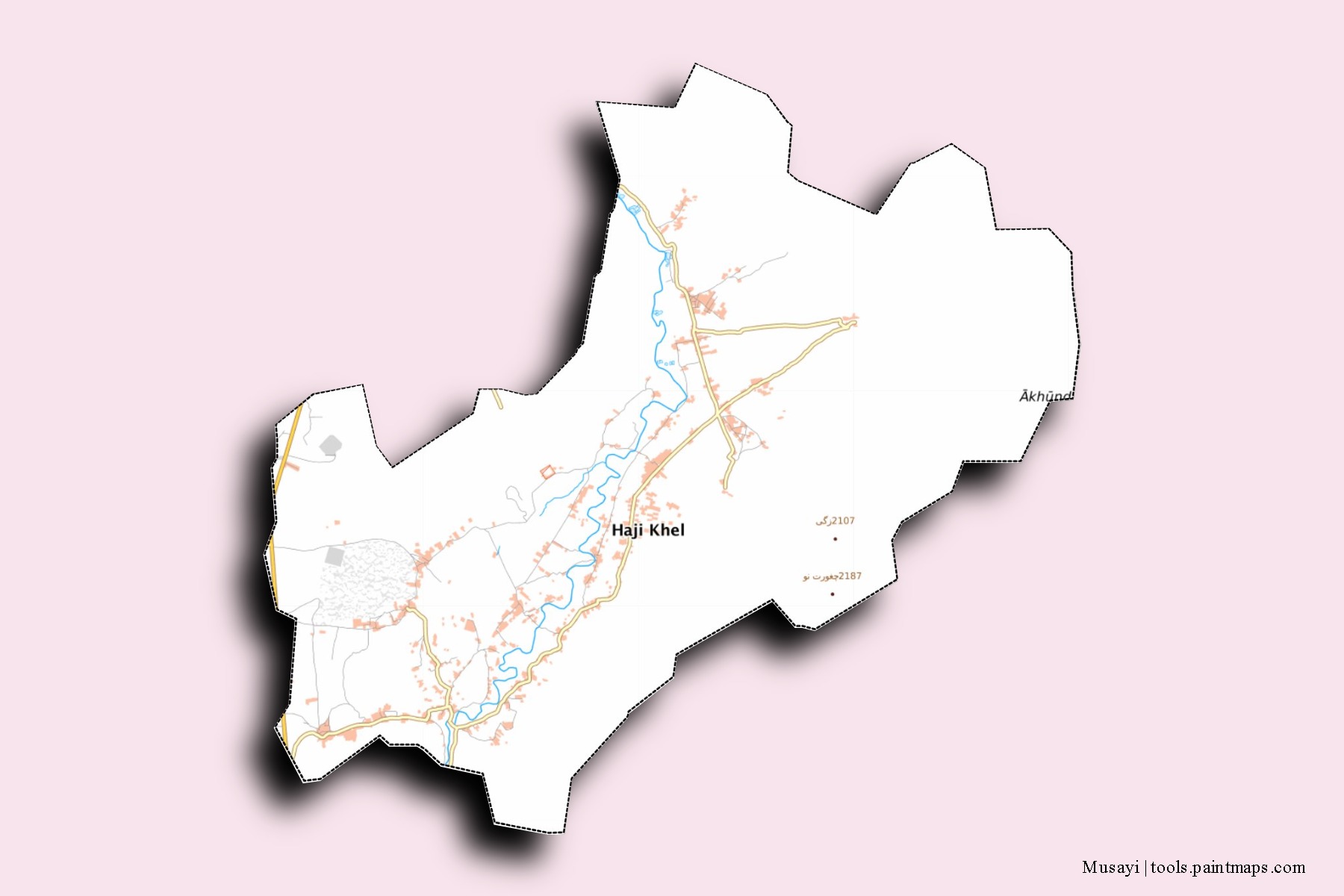 Musayi neighborhoods and villages map with 3D shadow effect