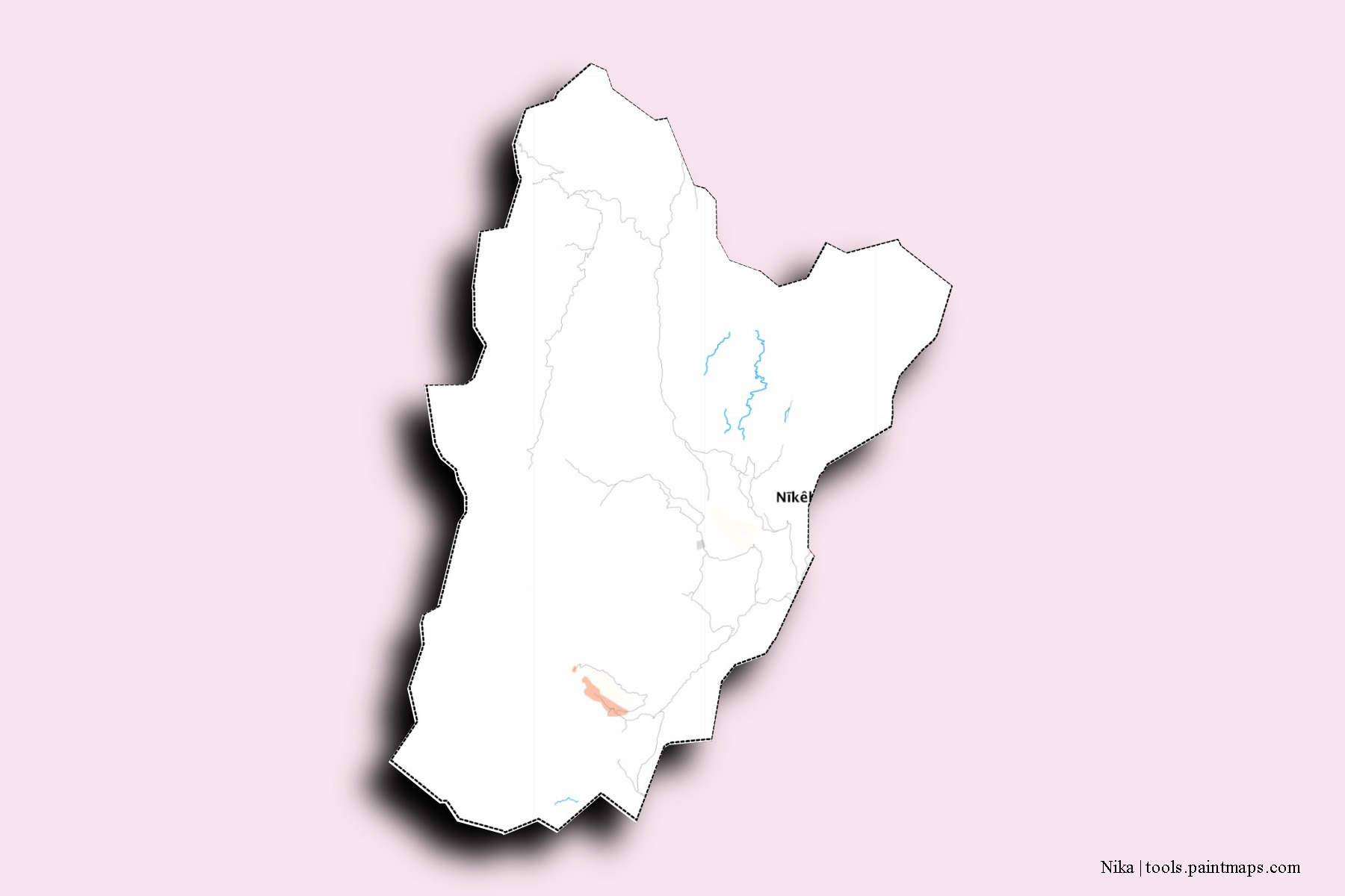 Mapa de barrios y pueblos de Nika con efecto de sombra 3D