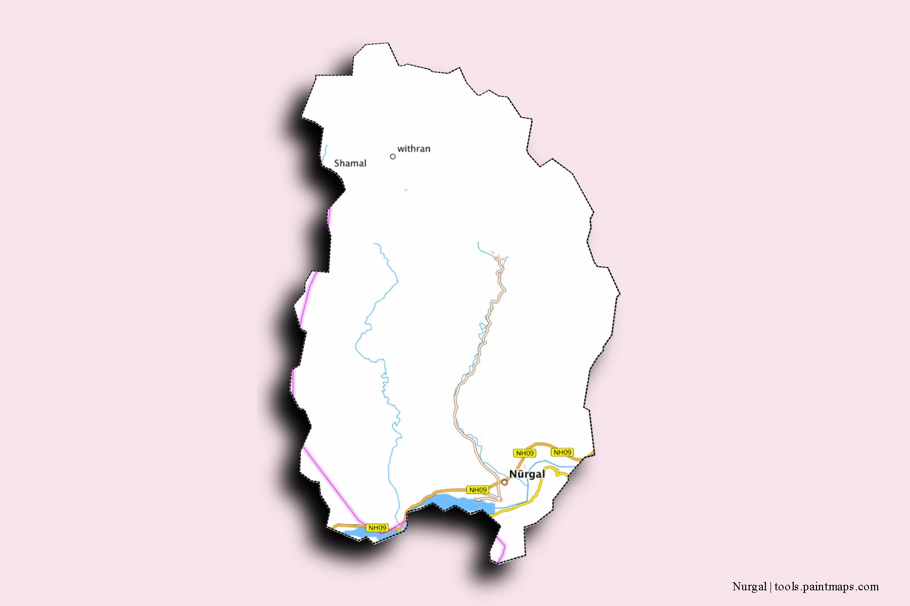 Mapa de barrios y pueblos de Nurgal con efecto de sombra 3D