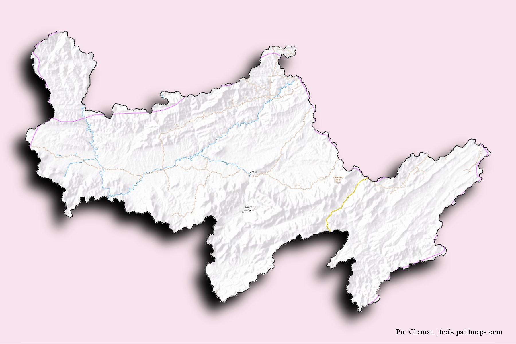 Mapa de barrios y pueblos de Pur Chaman con efecto de sombra 3D