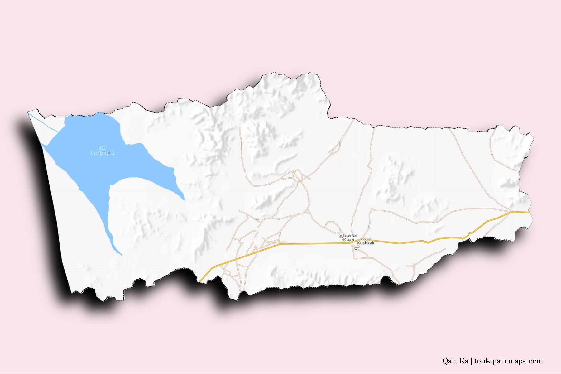 Mapa de barrios y pueblos de Qala Ka con efecto de sombra 3D