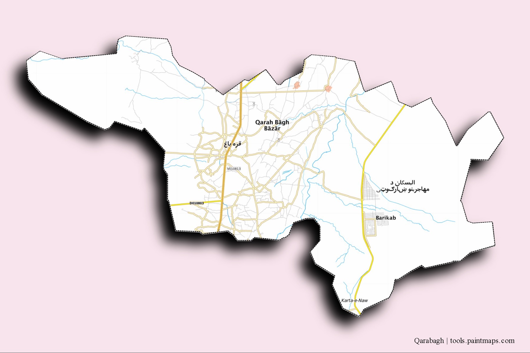 Qarabagh neighborhoods and villages map with 3D shadow effect