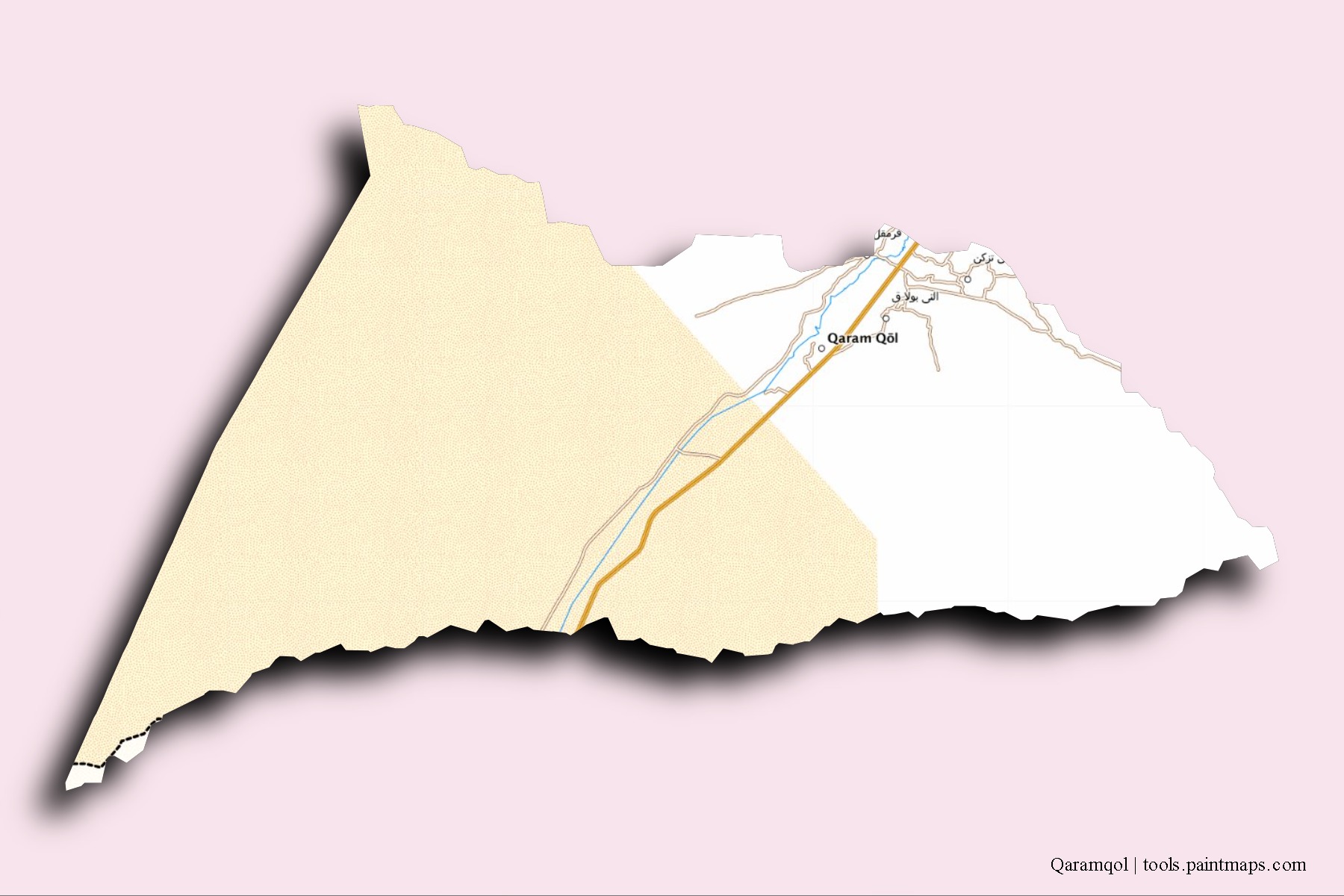 Qaramqol neighborhoods and villages map with 3D shadow effect