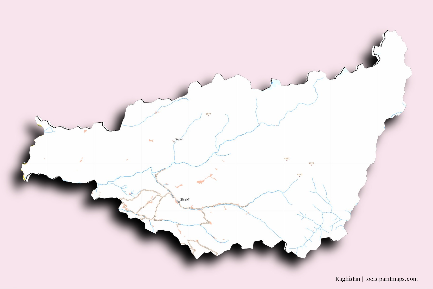 Mapa de barrios y pueblos de Raghistan con efecto de sombra 3D