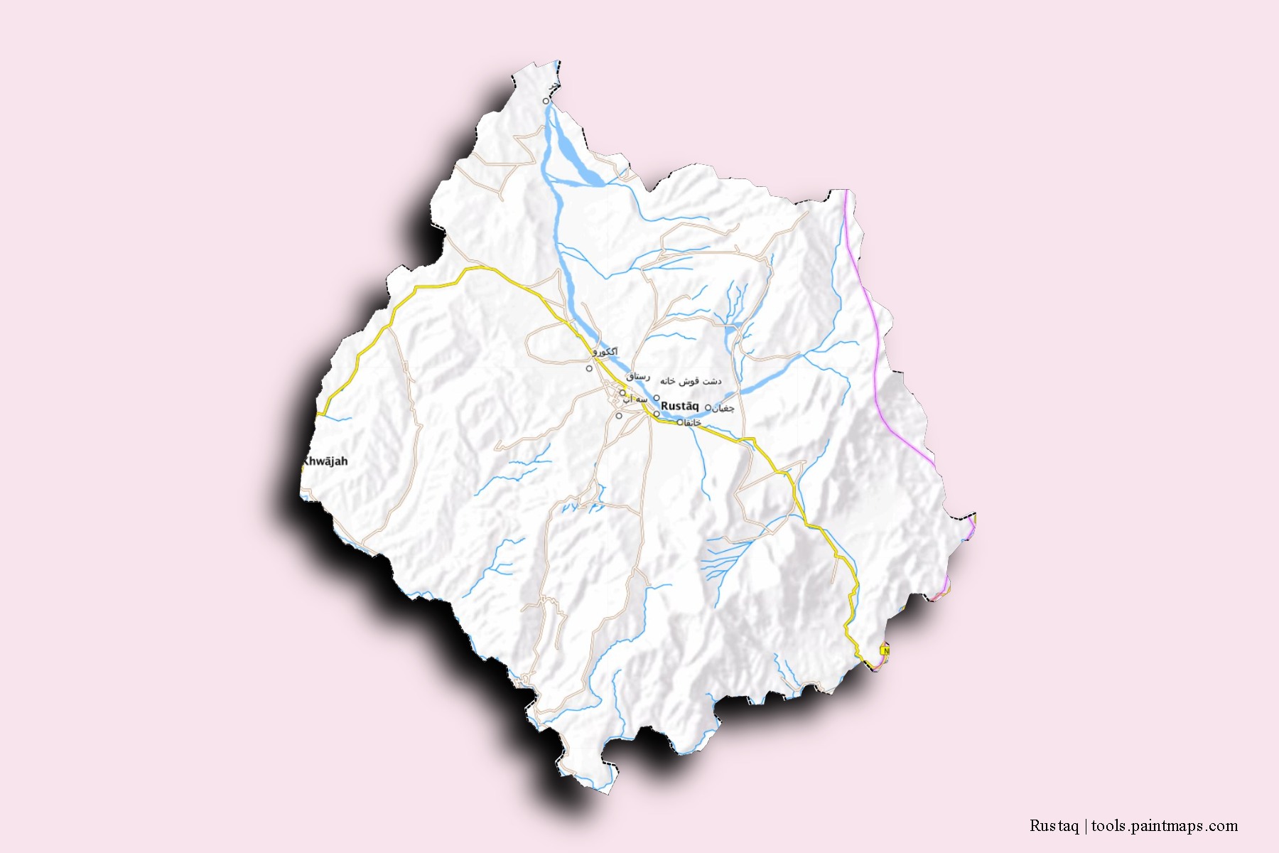 3D gölge efektli Rustaq mahalleleri ve köyleri haritası