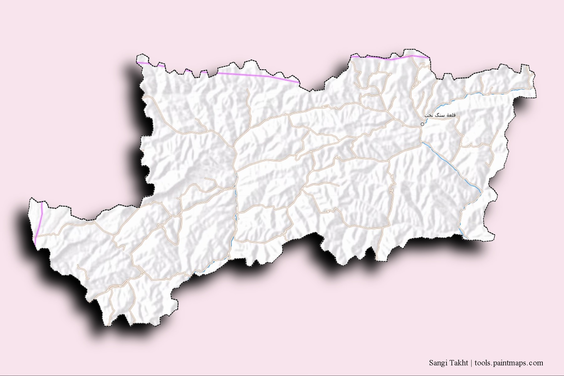 Mapa de barrios y pueblos de Sangi Takht con efecto de sombra 3D