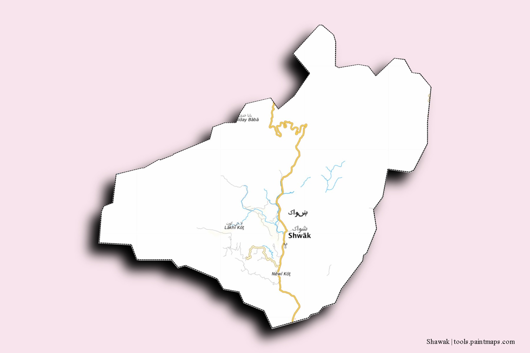 Mapa de barrios y pueblos de Shawak con efecto de sombra 3D