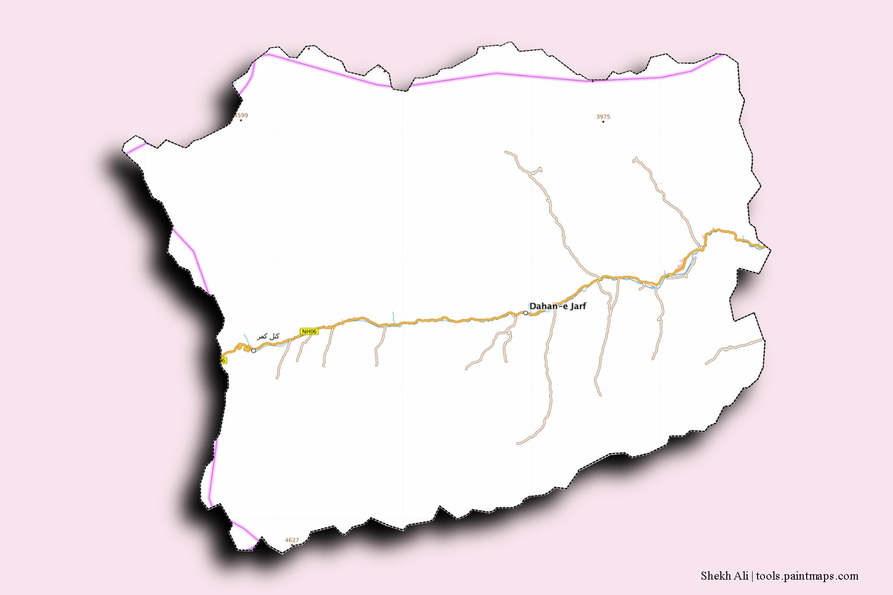 Mapa de barrios y pueblos de Shekh Ali con efecto de sombra 3D