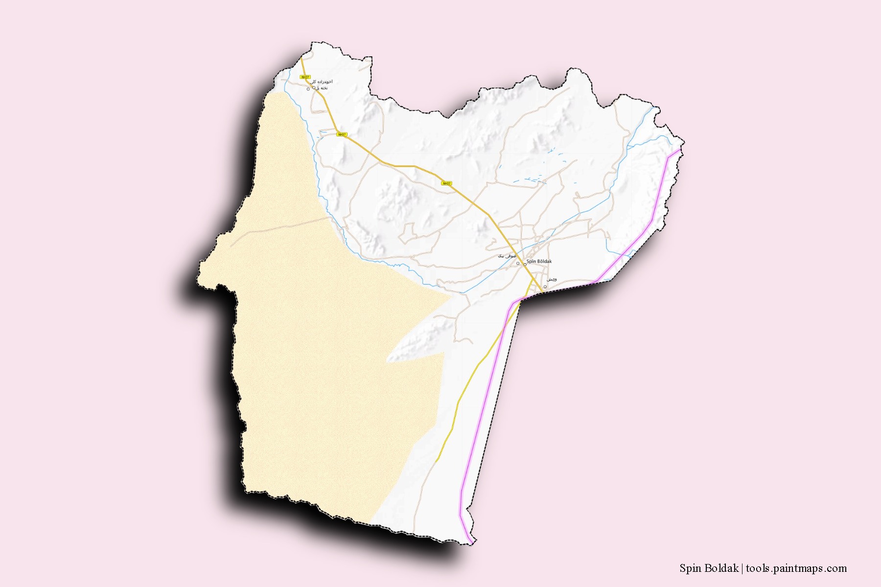 Mapa de barrios y pueblos de Spin Boldak con efecto de sombra 3D