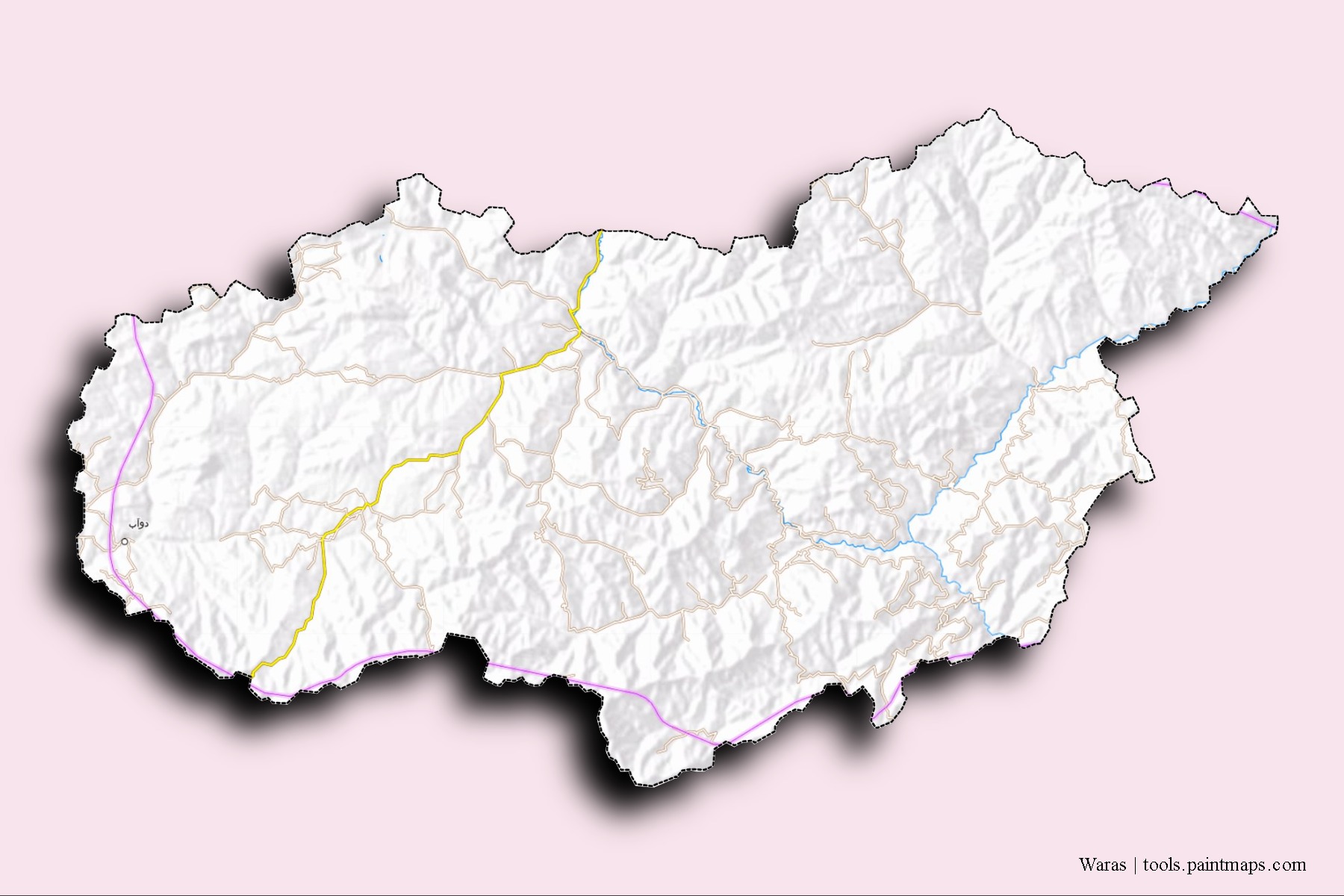 Mapa de barrios y pueblos de Waras con efecto de sombra 3D