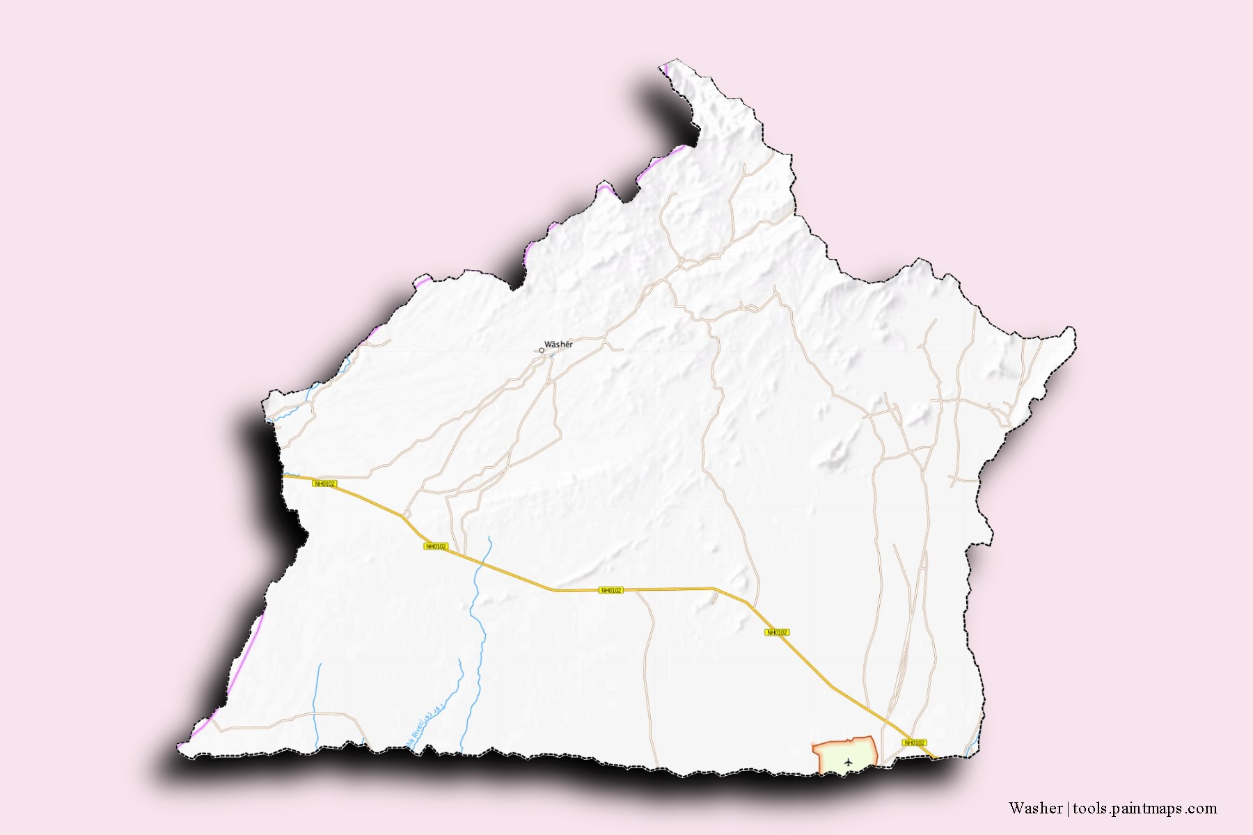 Mapa de barrios y pueblos de Washer con efecto de sombra 3D