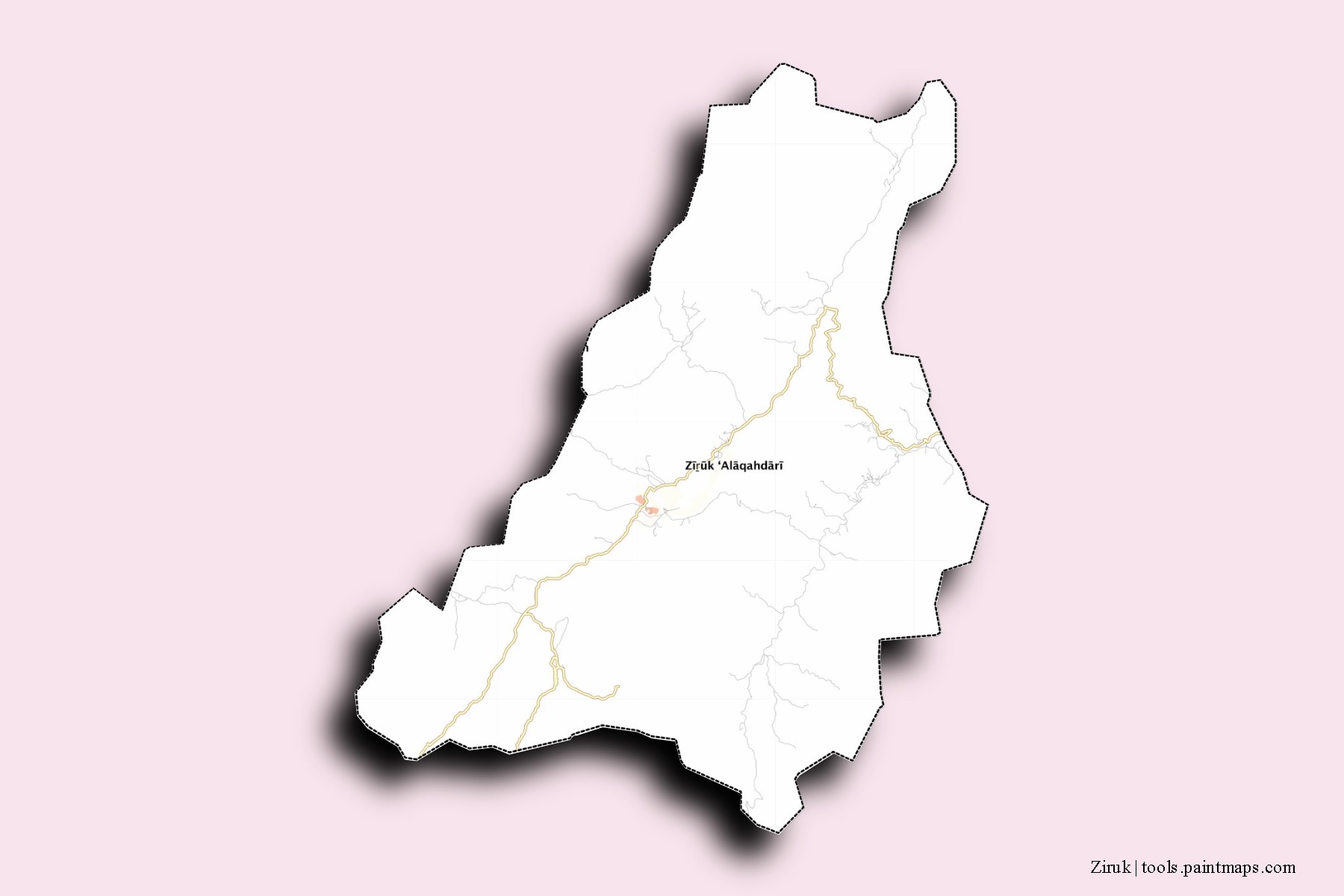 Mapa de barrios y pueblos de Ziruk con efecto de sombra 3D