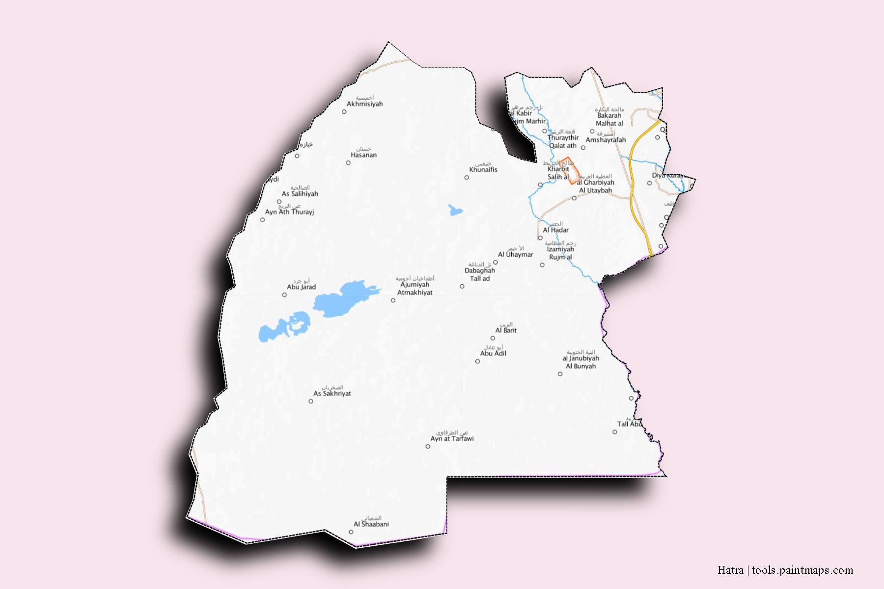 Mapa de barrios y pueblos de Hatra con efecto de sombra 3D