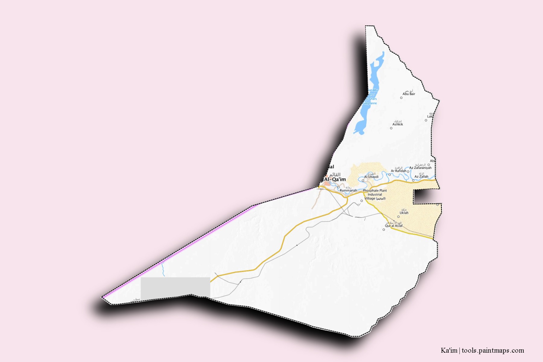 Mapa de barrios y pueblos de Ka'im con efecto de sombra 3D