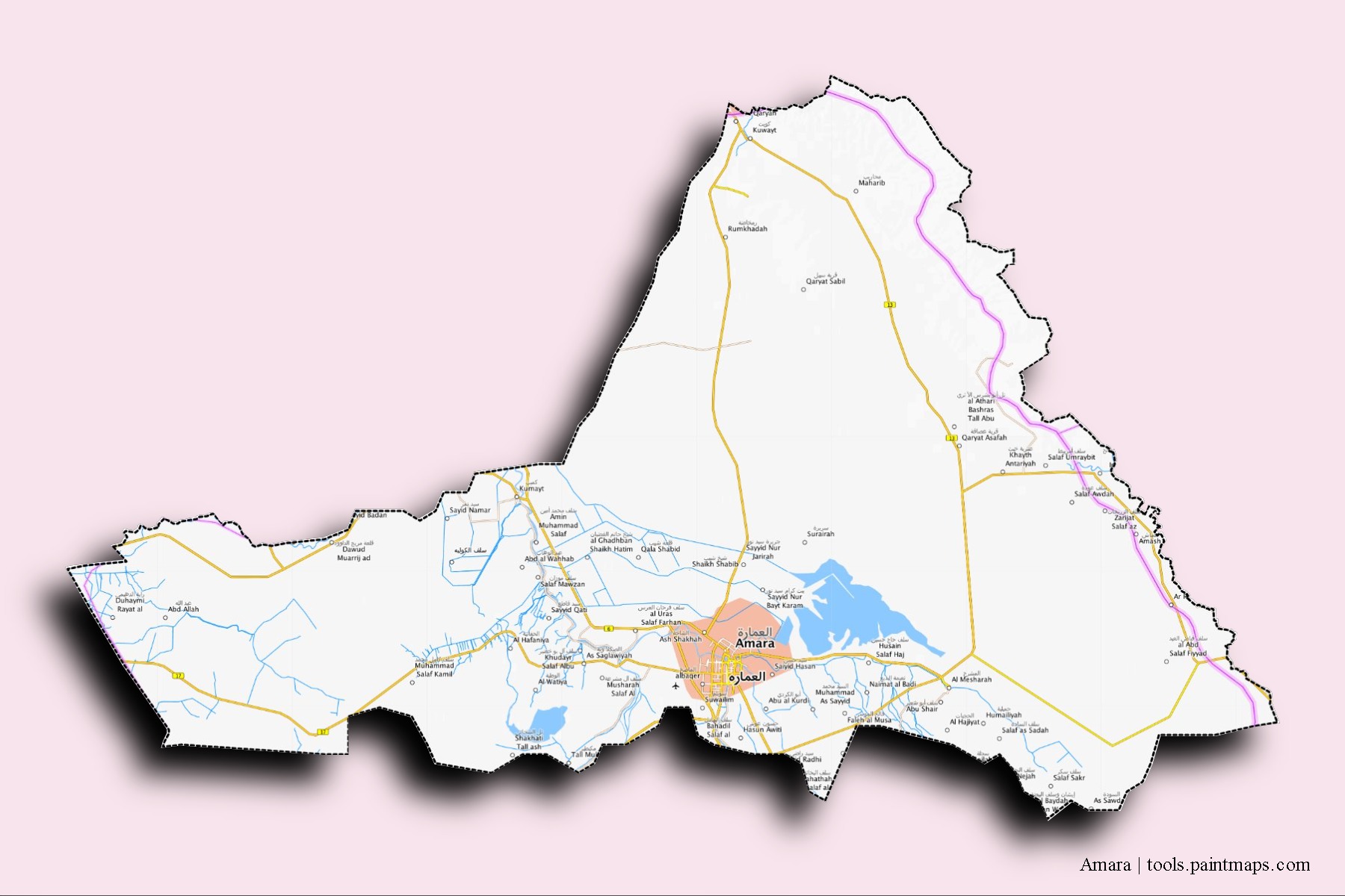 Amara neighborhoods and villages map with 3D shadow effect