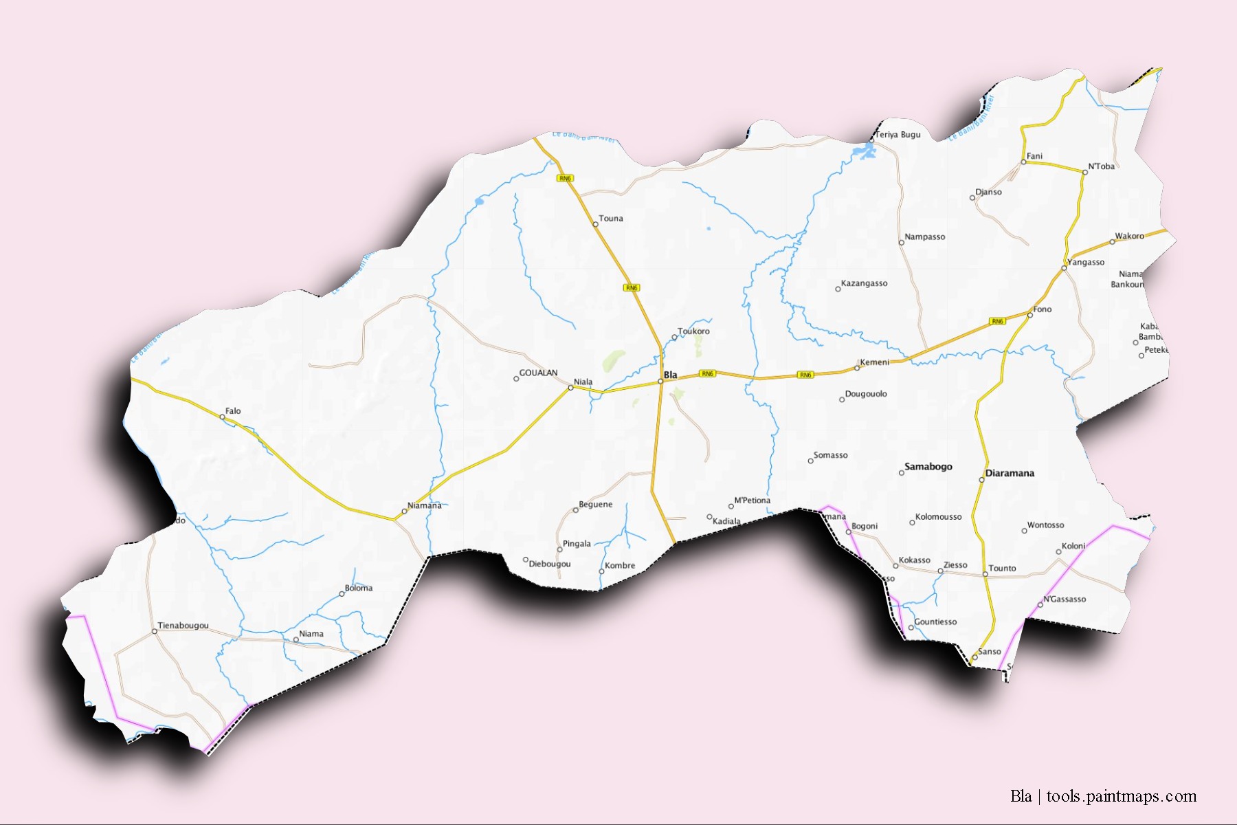 Bla neighborhoods and villages map with 3D shadow effect