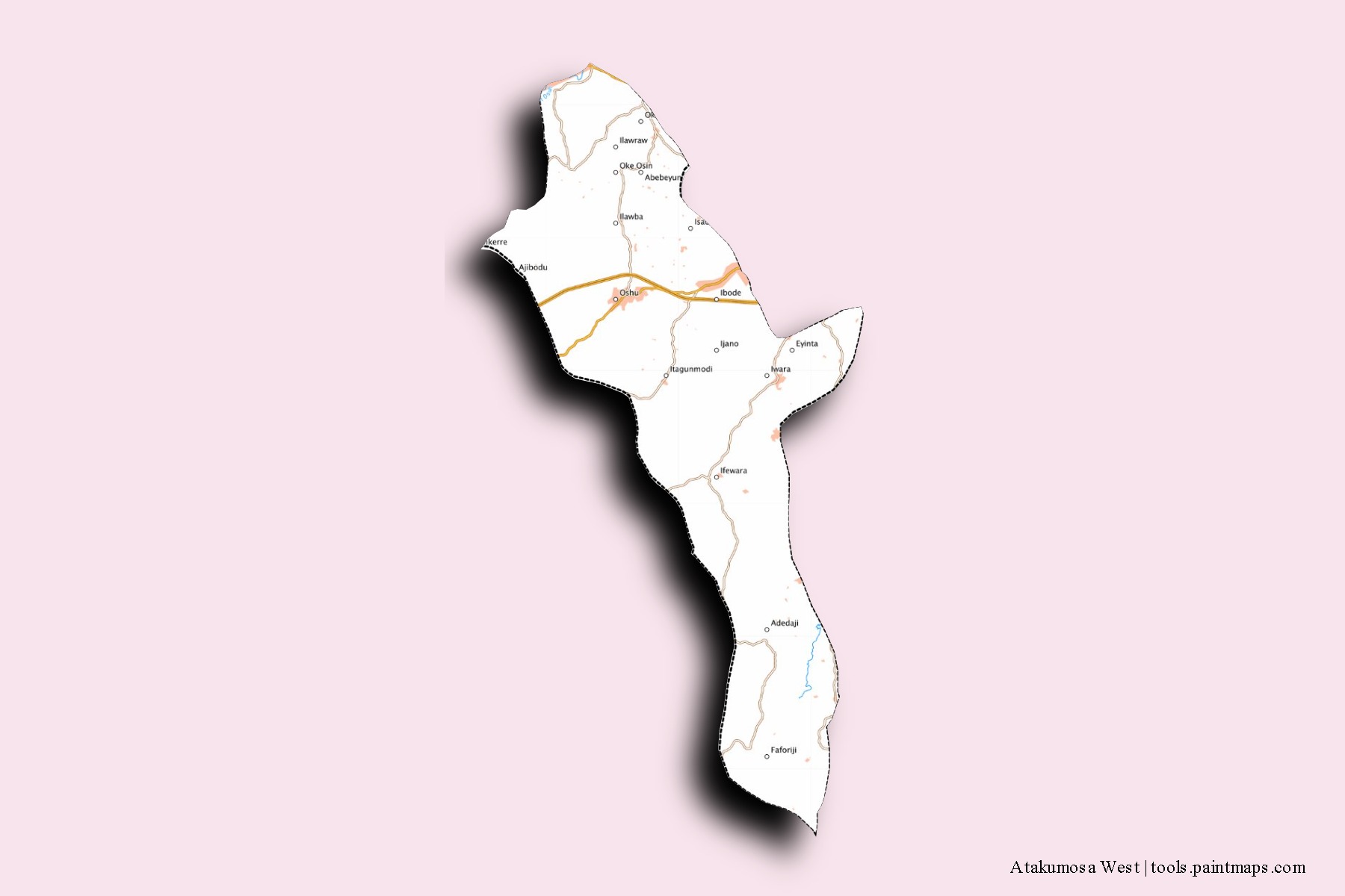 Atakunmosa West neighborhoods and villages map with 3D shadow effect