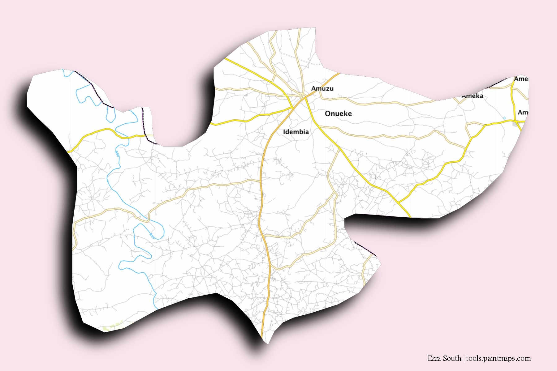 Ezza South neighborhoods and villages map with 3D shadow effect