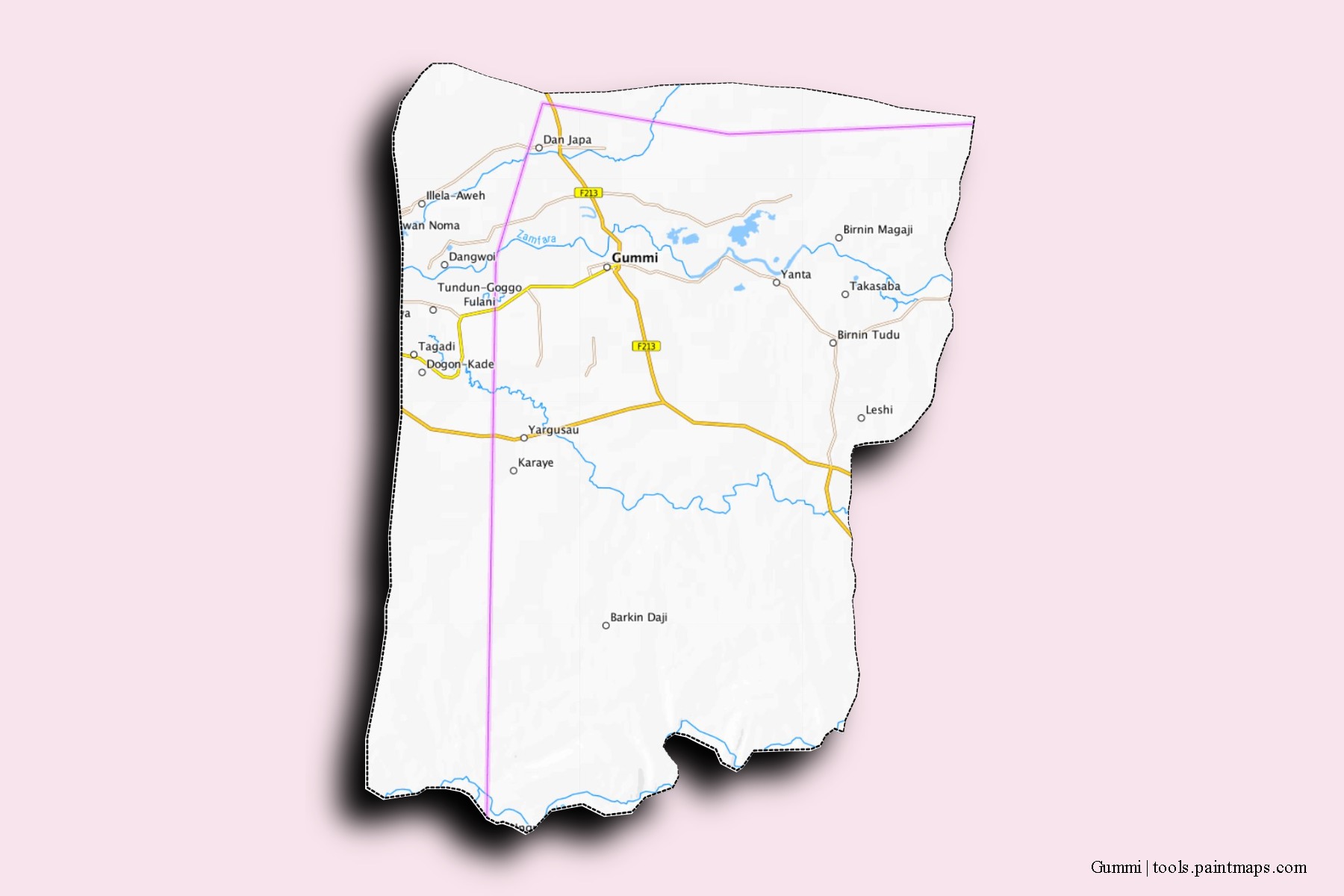 Mapa de barrios y pueblos de Gummi con efecto de sombra 3D