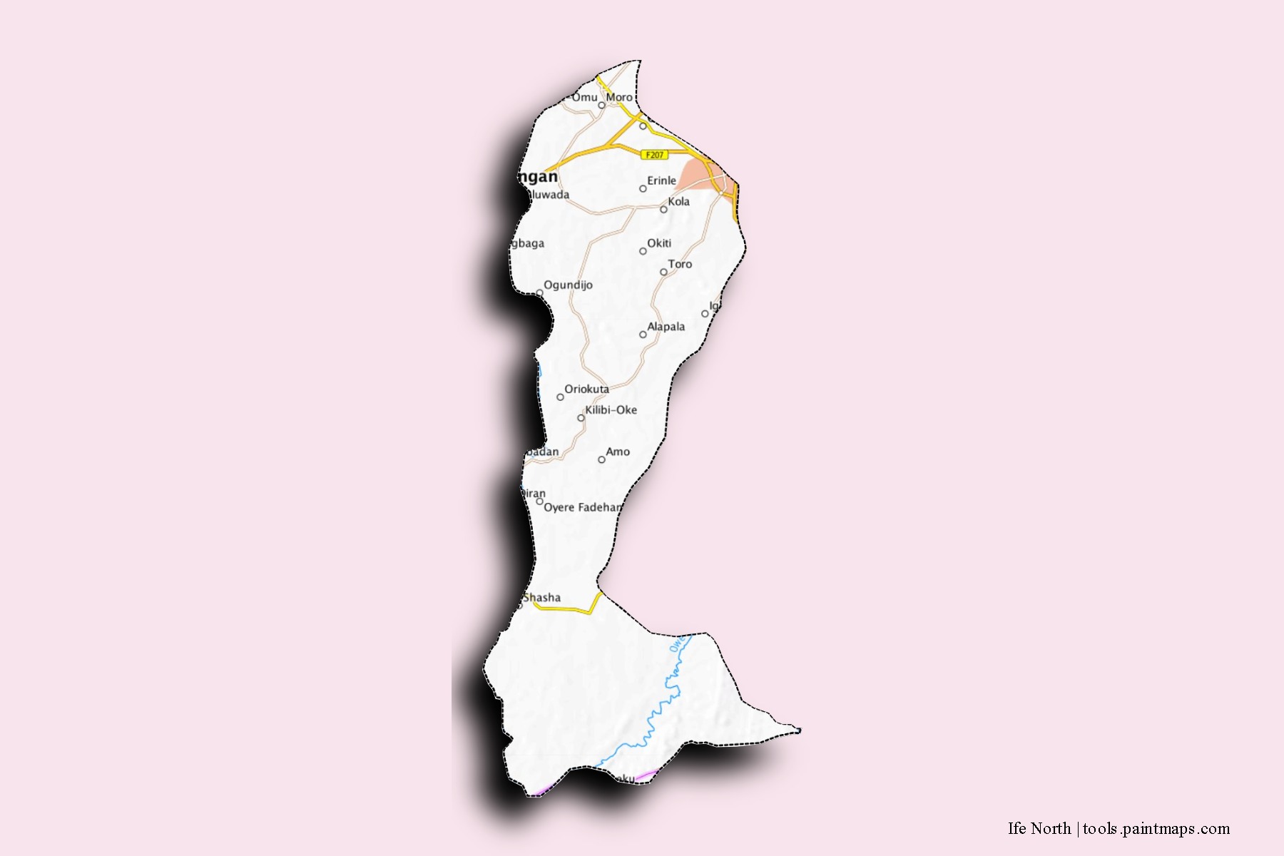 3D gölge efektli Ife North mahalleleri ve köyleri haritası