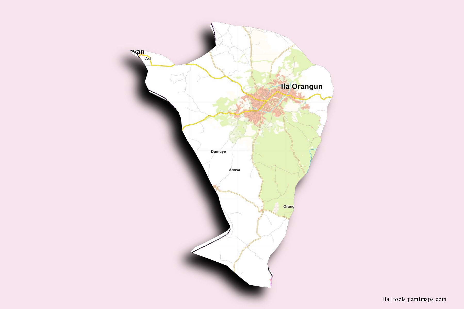 Mapa de barrios y pueblos de Ila con efecto de sombra 3D