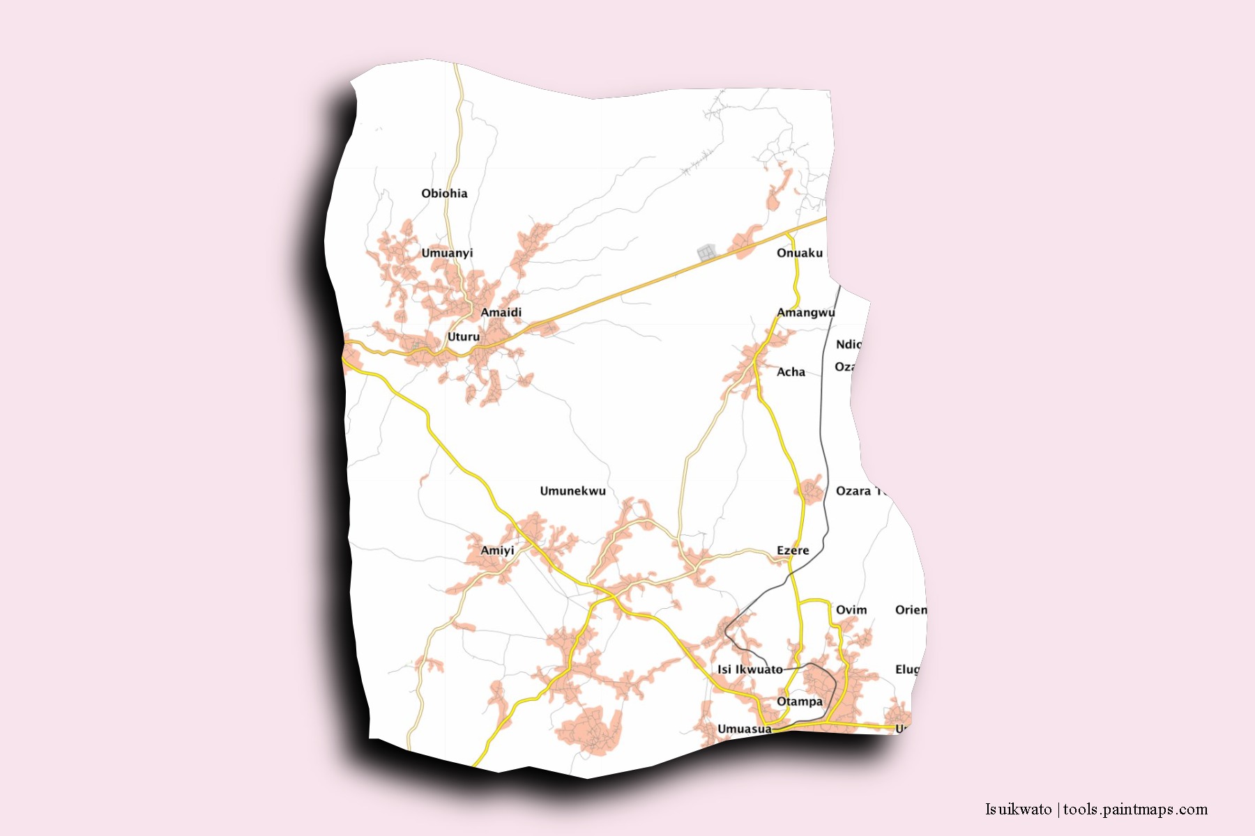 Isuikwato neighborhoods and villages map with 3D shadow effect