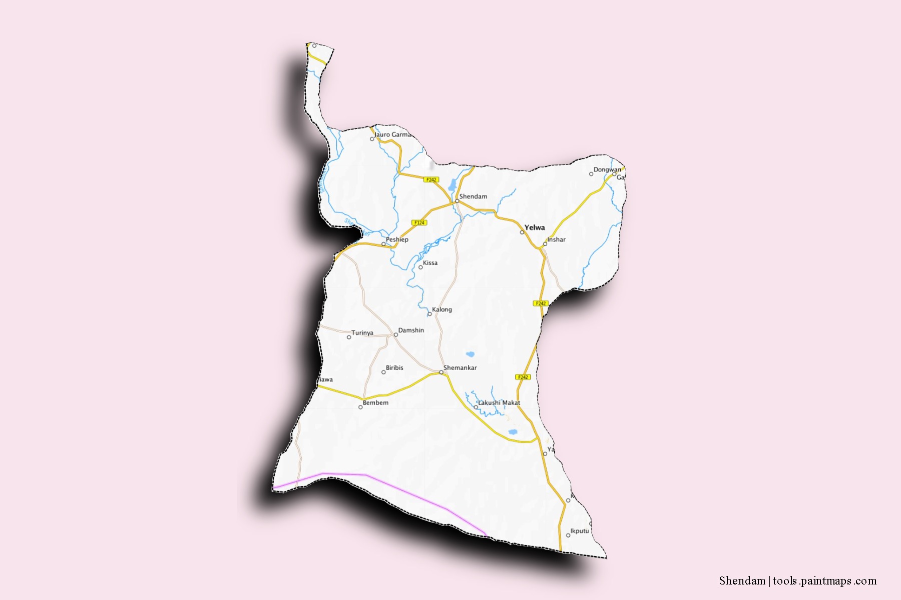 Shendam neighborhoods and villages map with 3D shadow effect