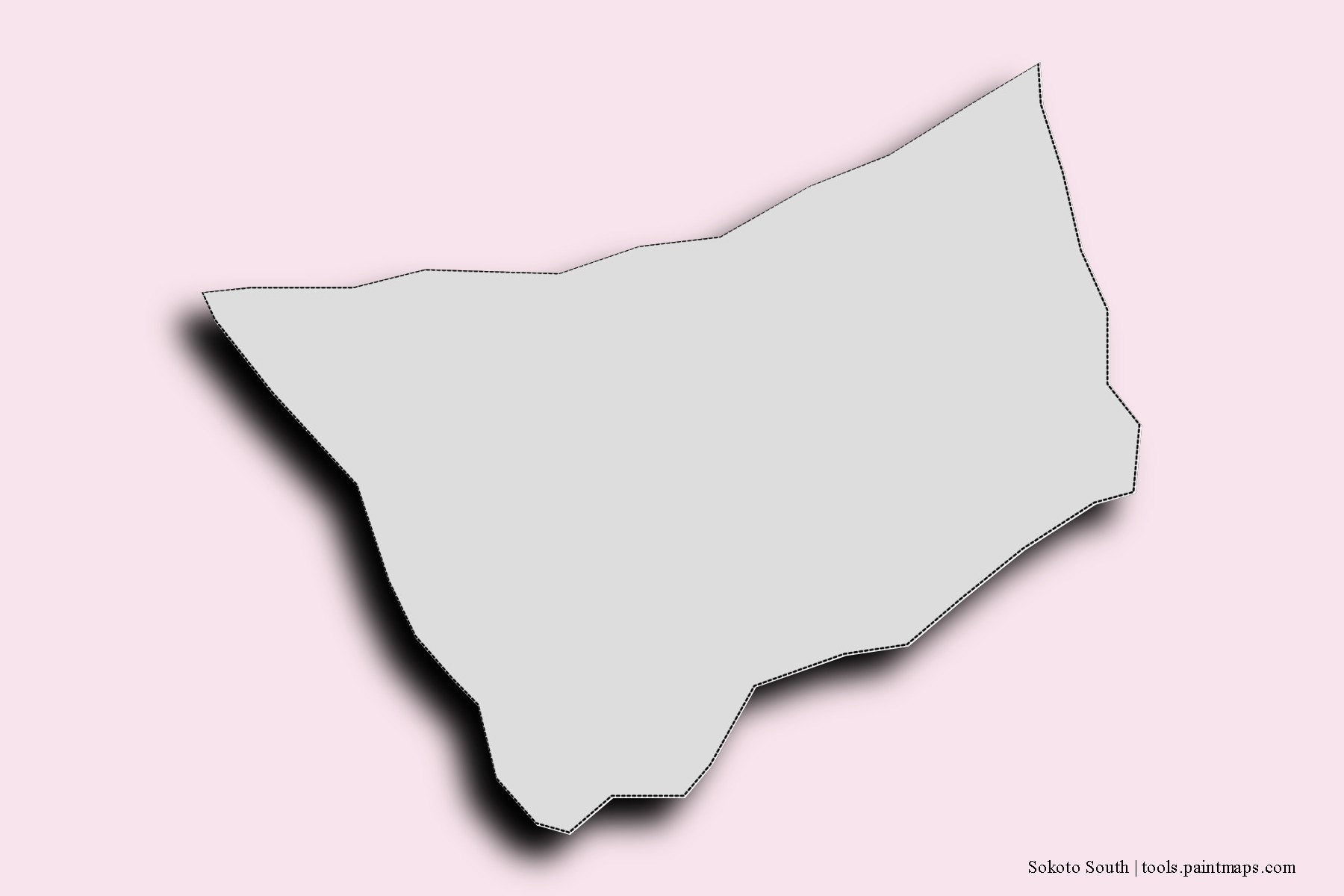 Mapa de barrios y pueblos de Sokoto South con efecto de sombra 3D