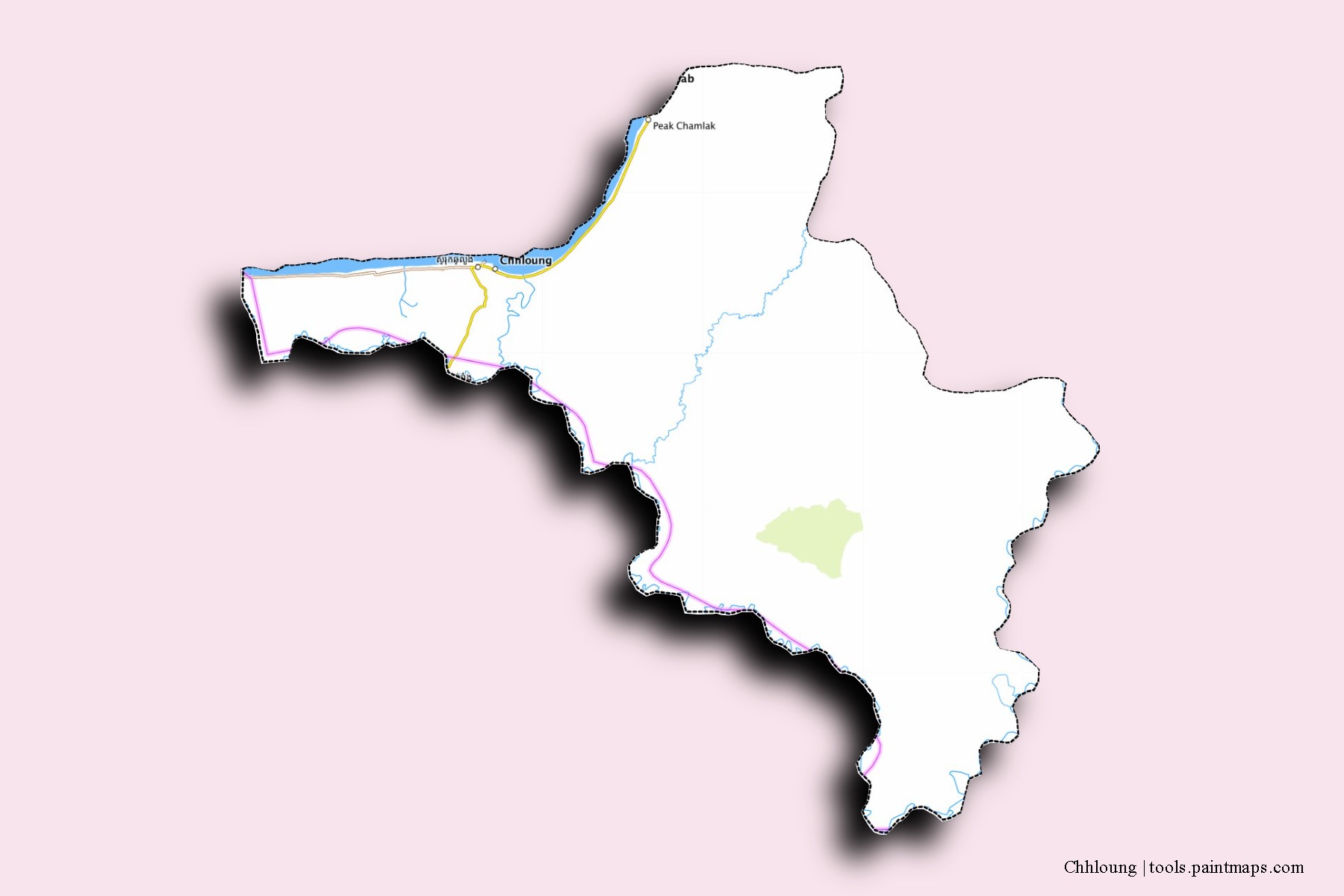 Mapa de barrios y pueblos de Chhloung con efecto de sombra 3D