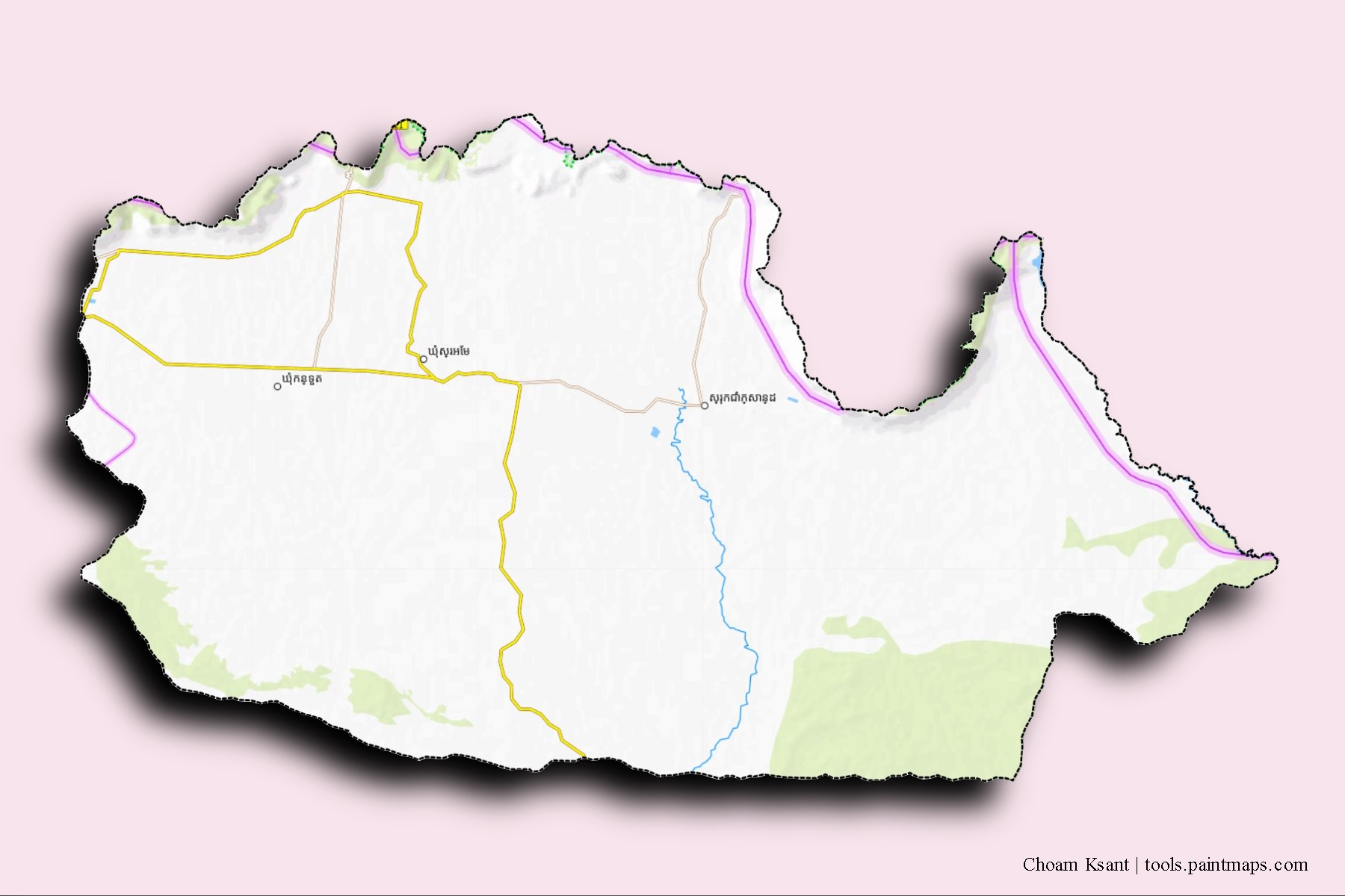 Choam Khsant neighborhoods and villages map with 3D shadow effect