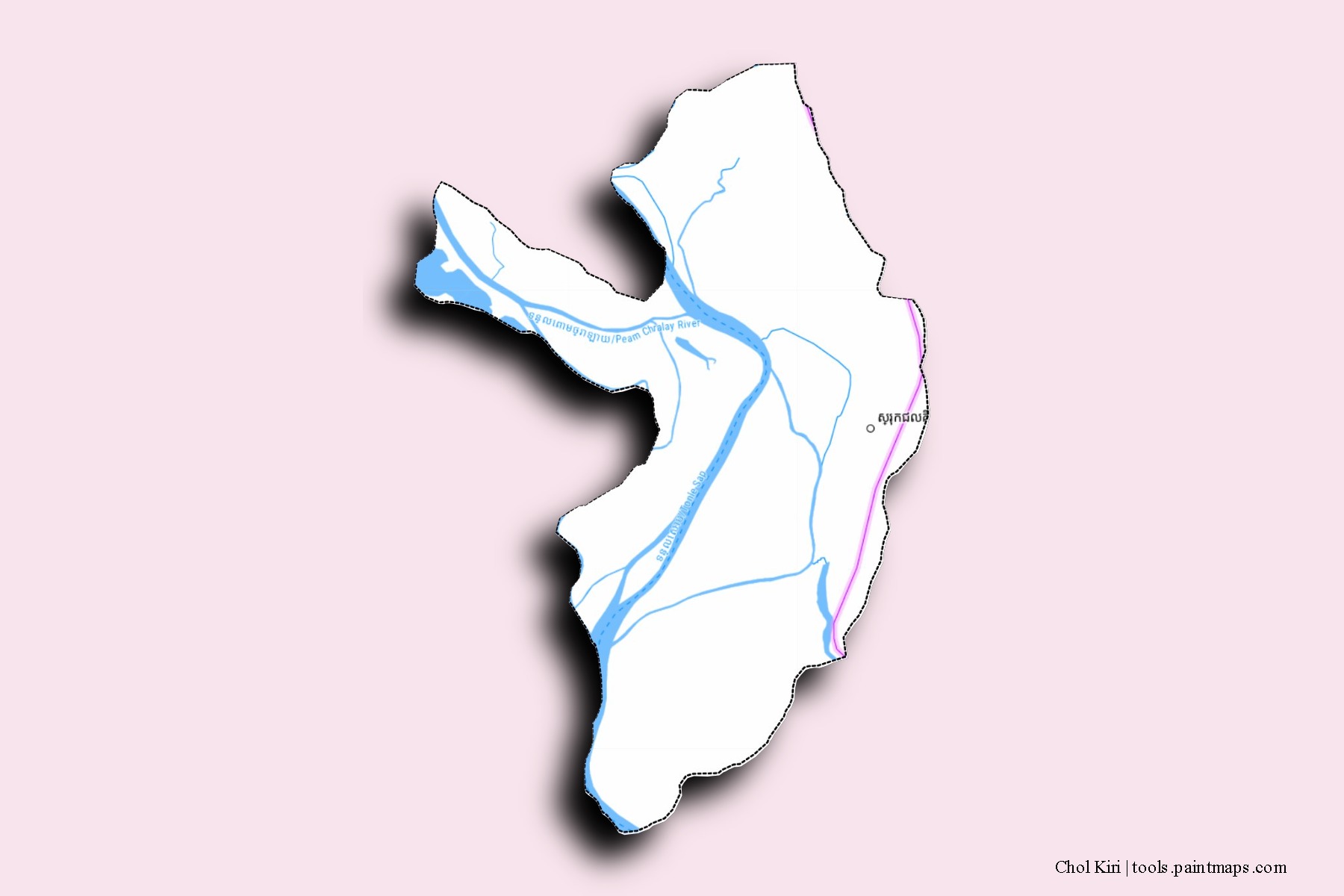 Mapa de barrios y pueblos de Chol Kiri con efecto de sombra 3D