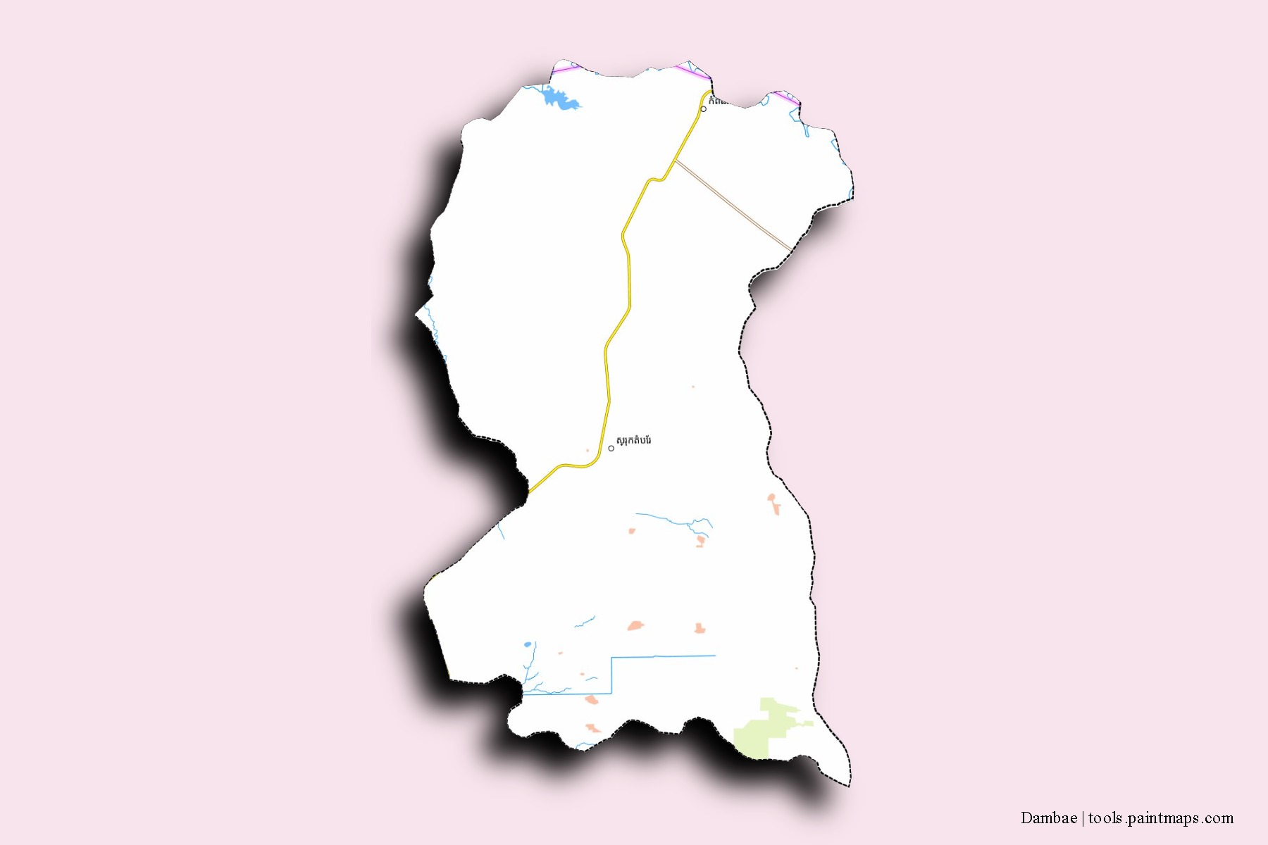 Mapa de barrios y pueblos de Dambae con efecto de sombra 3D