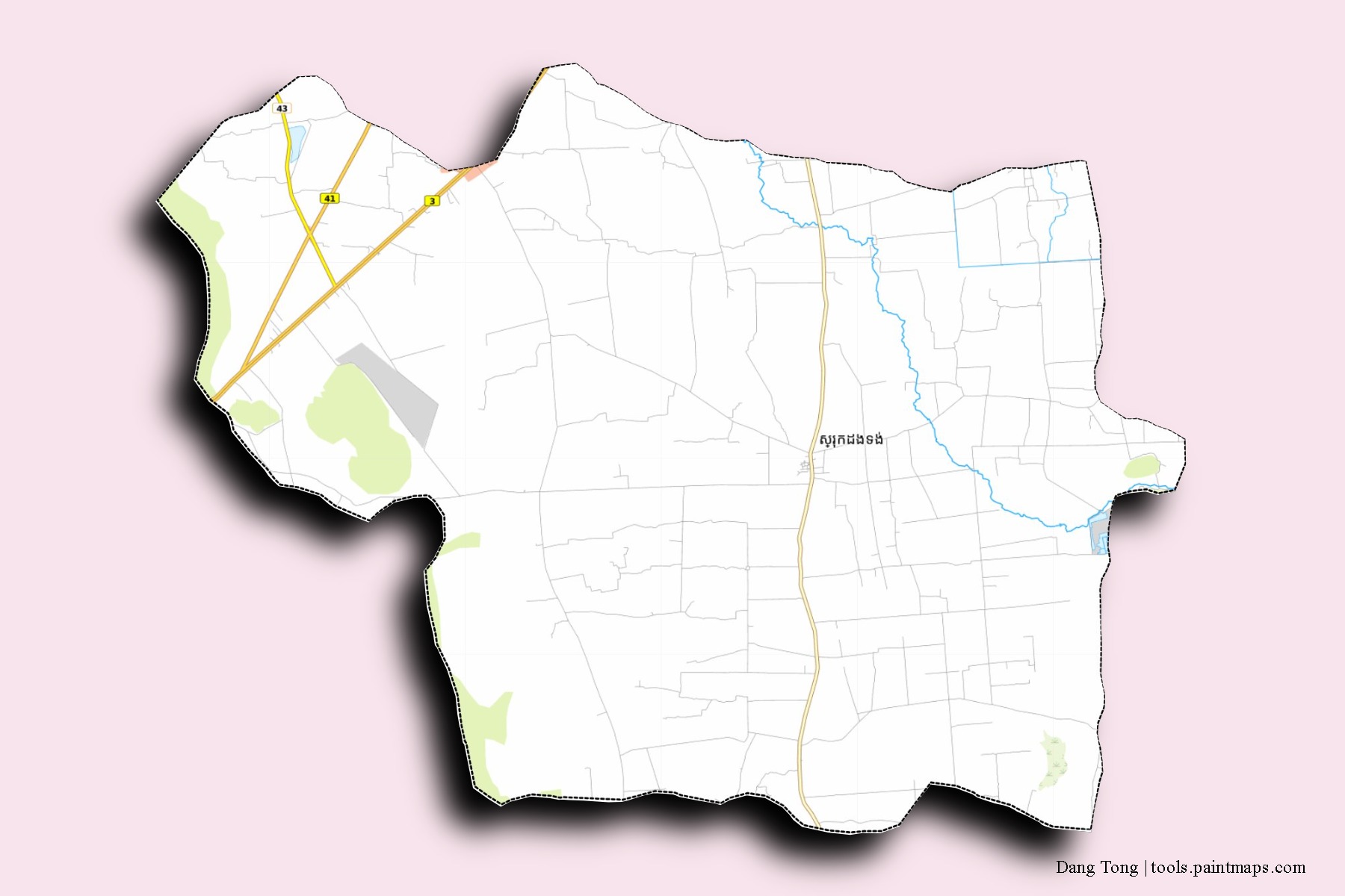 Mapa de barrios y pueblos de Dang Tong con efecto de sombra 3D