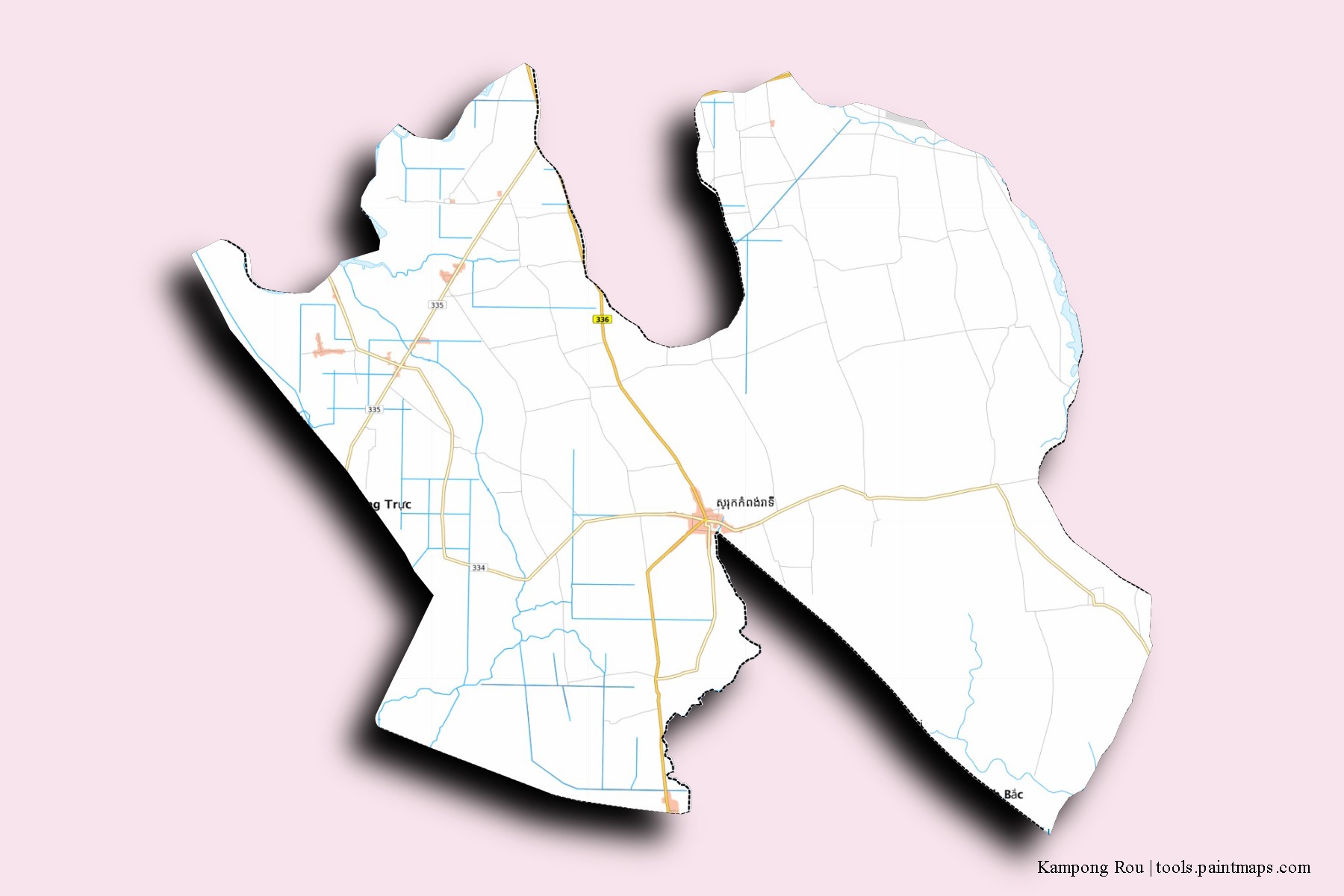 Kampong Rou neighborhoods and villages map with 3D shadow effect