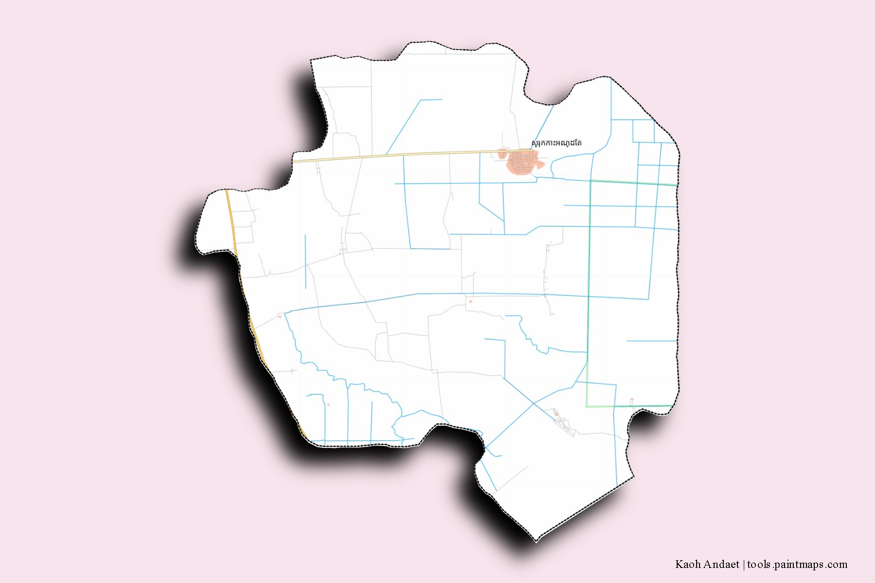 Mapa de barrios y pueblos de Kaoh Andaet con efecto de sombra 3D