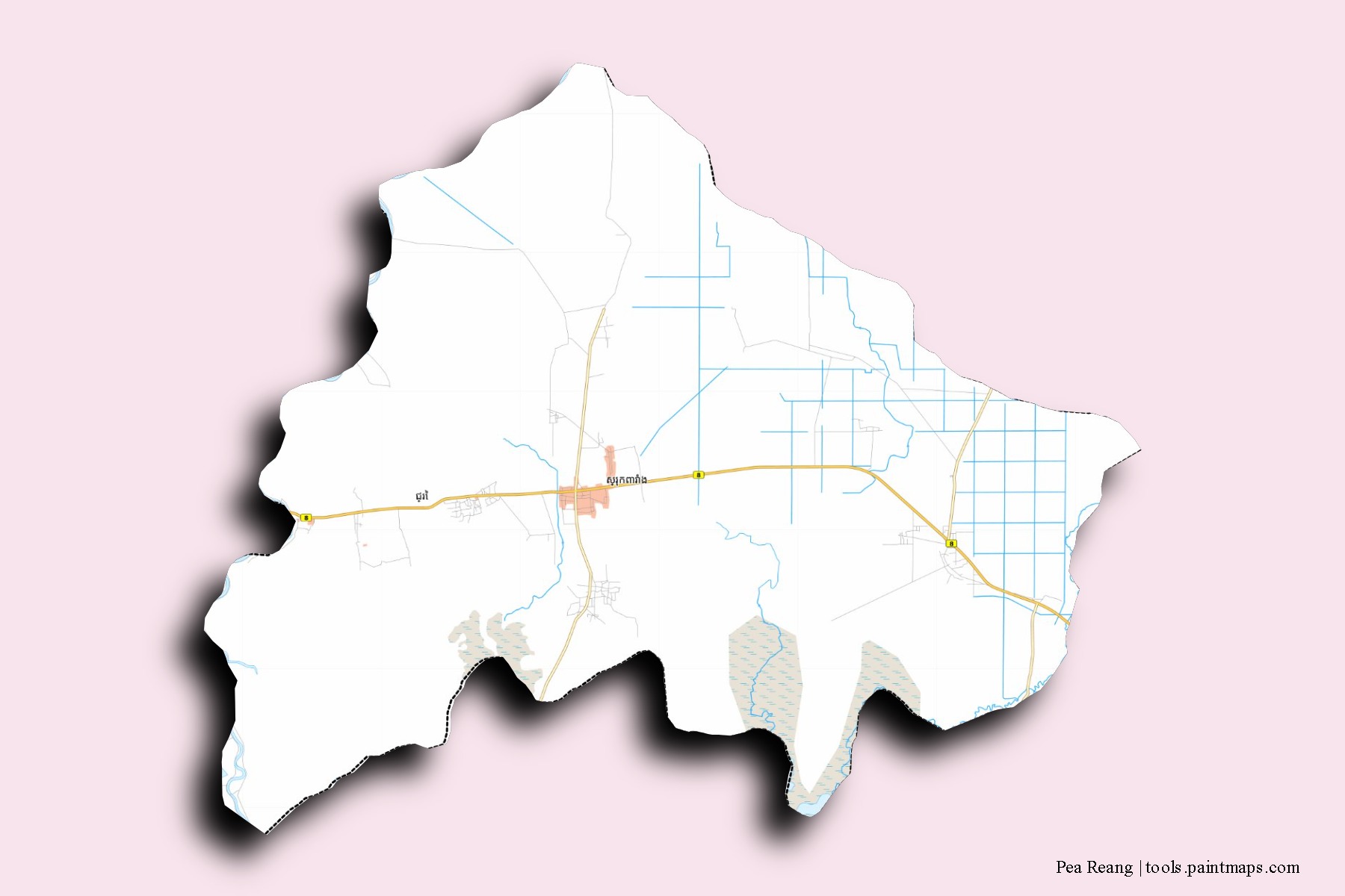 3D gölge efektli Pea Reang mahalleleri ve köyleri haritası