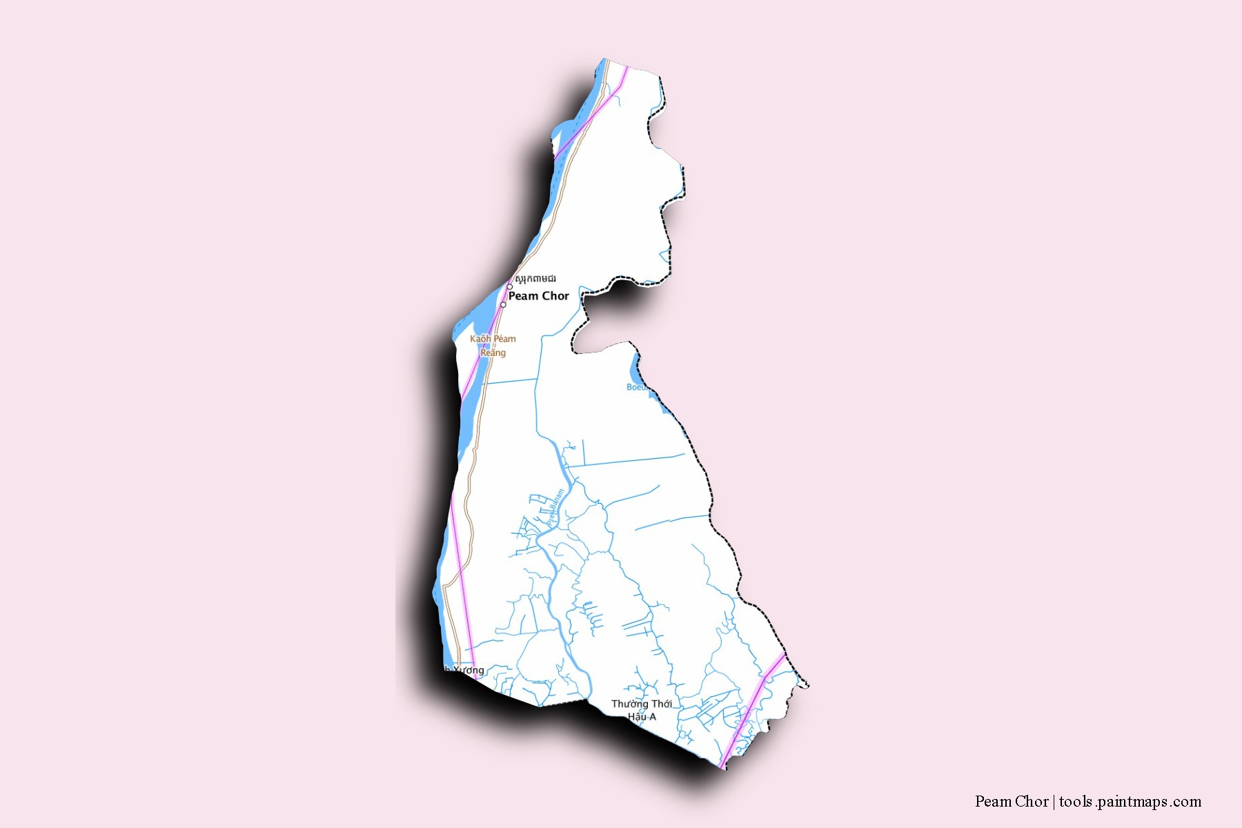 3D gölge efektli Peam Chor mahalleleri ve köyleri haritası