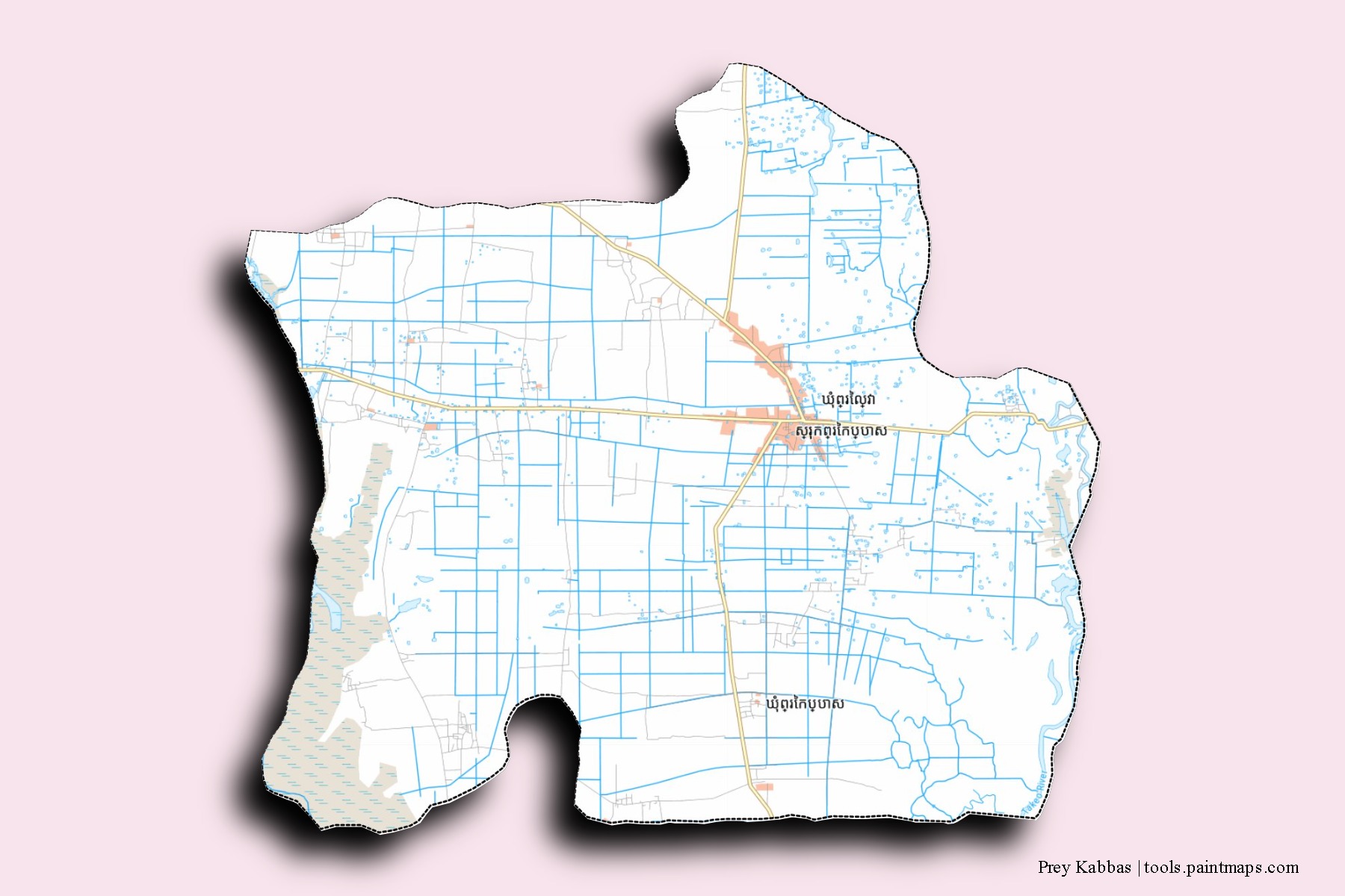 Prey Kabbas neighborhoods and villages map with 3D shadow effect