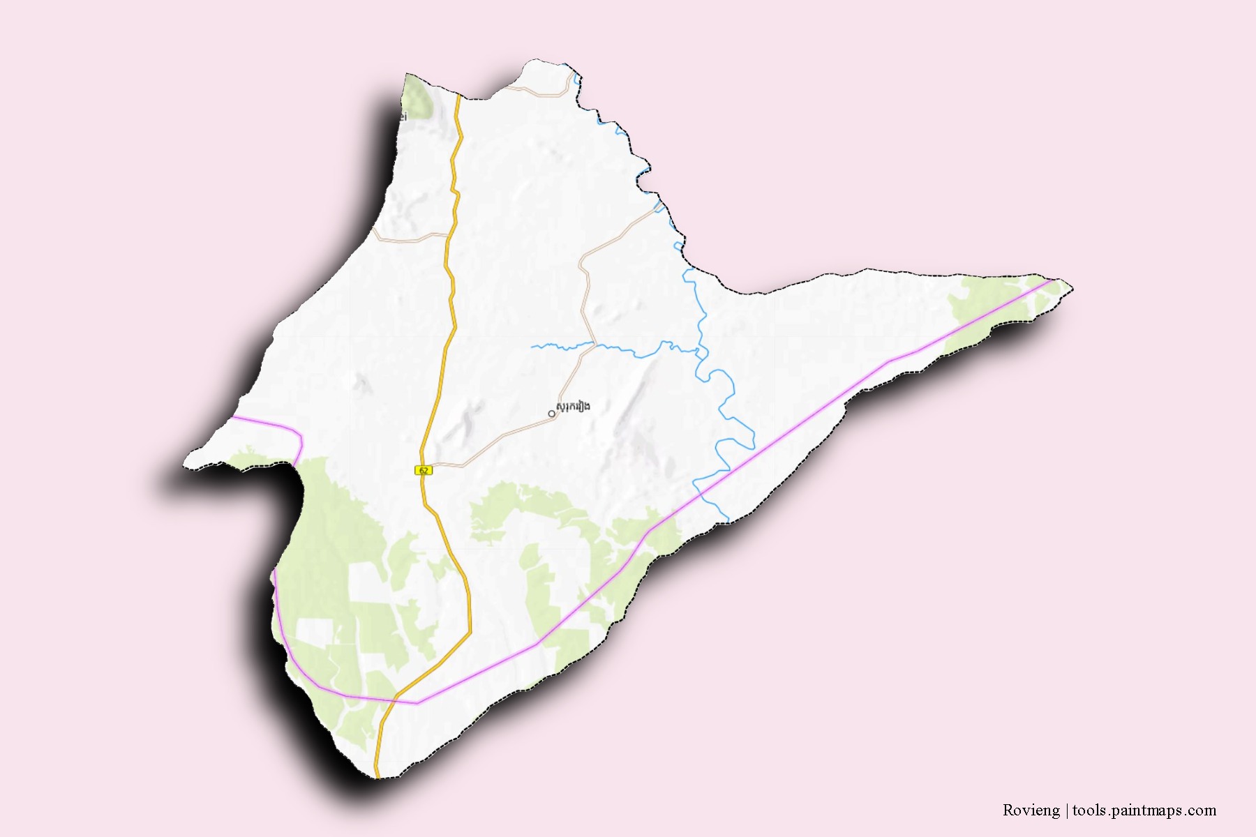 Mapa de barrios y pueblos de Rovieng con efecto de sombra 3D