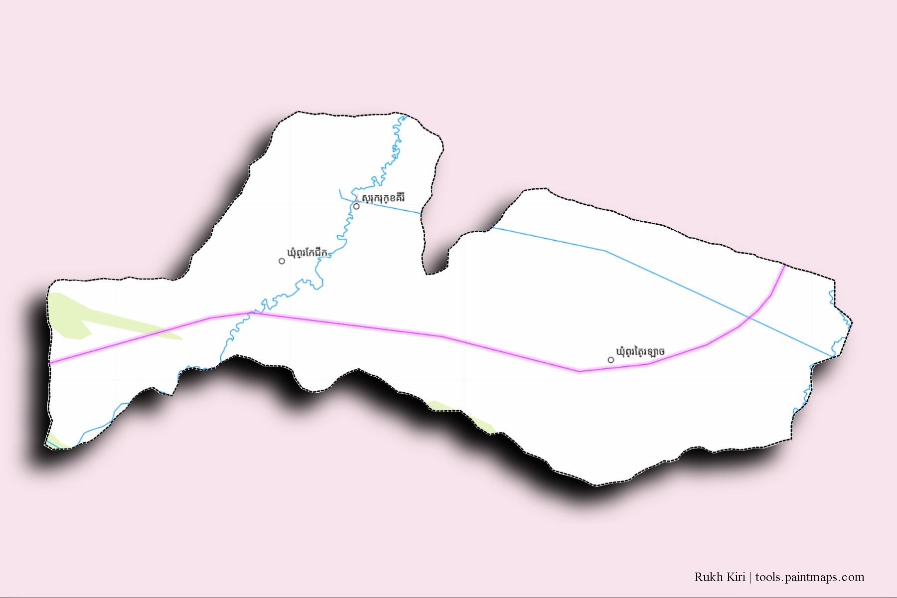 Mapa de barrios y pueblos de Rukh Kiri con efecto de sombra 3D