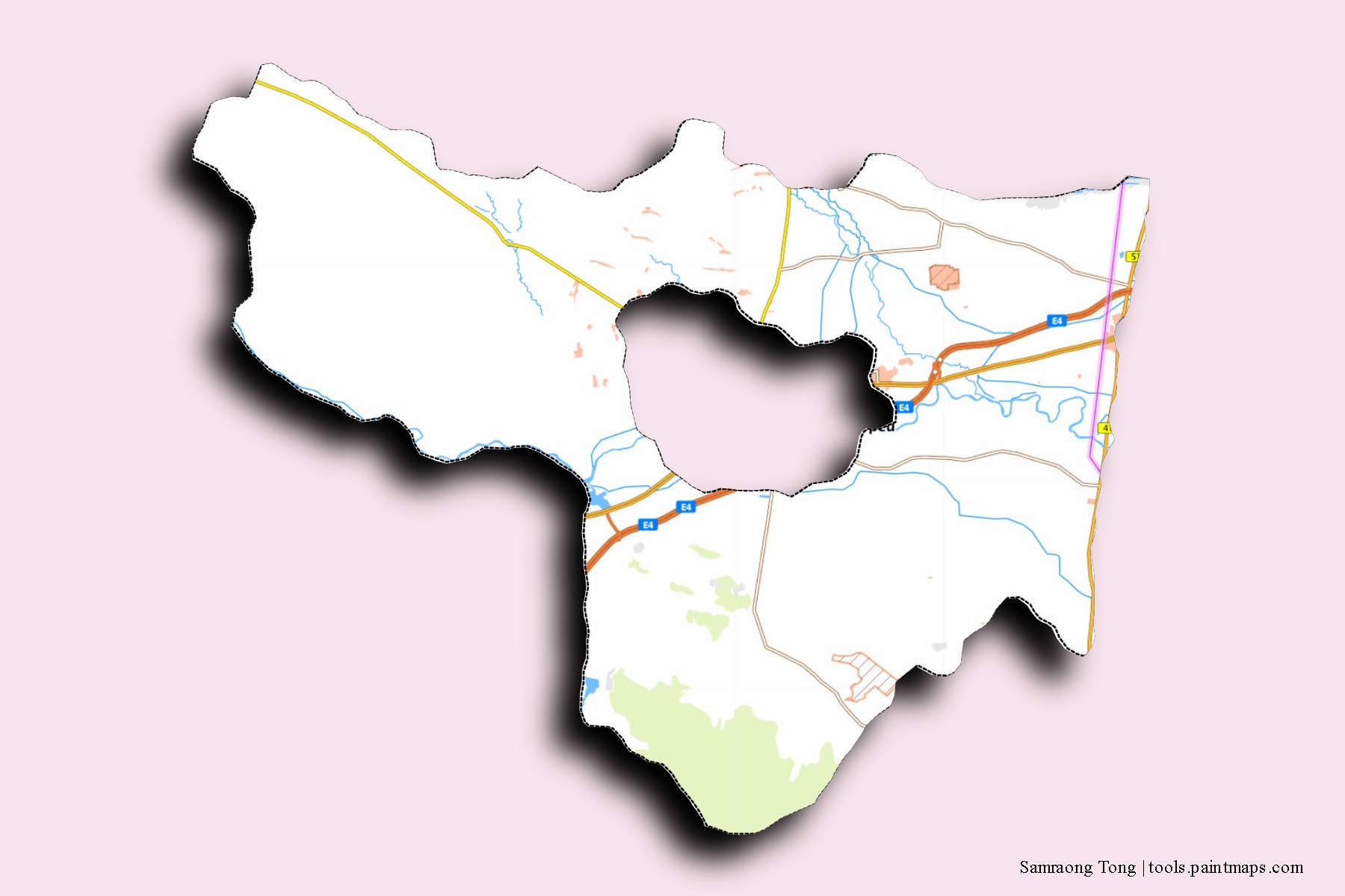 Samraong Tong neighborhoods and villages map with 3D shadow effect